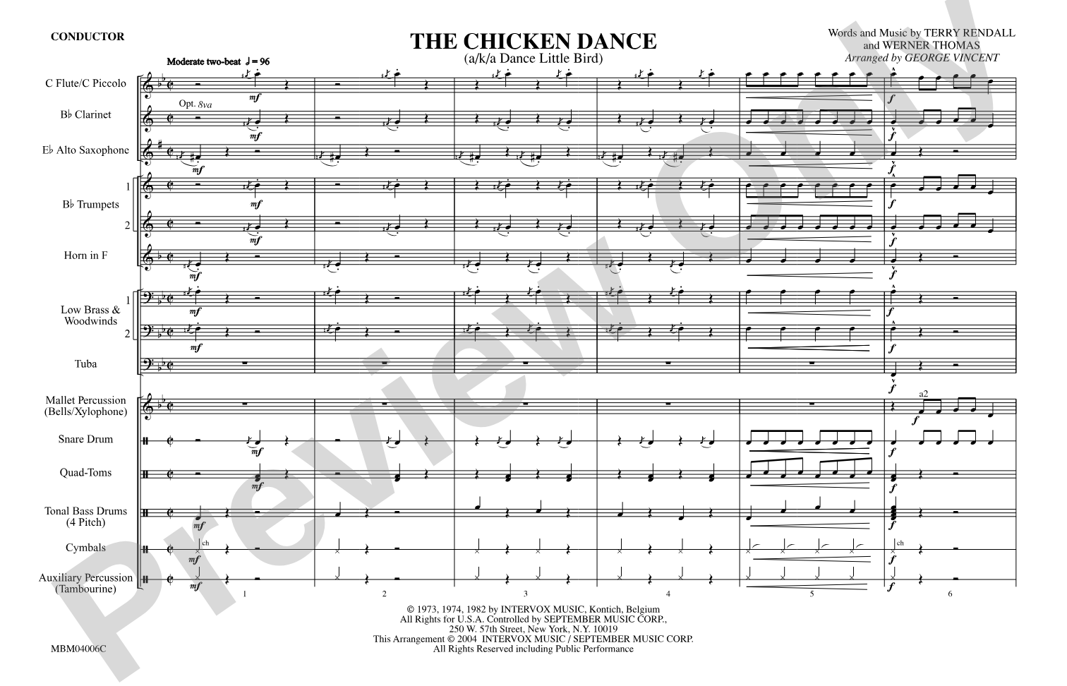 The Chicken Dance: Marching Band Conductor Score & Parts