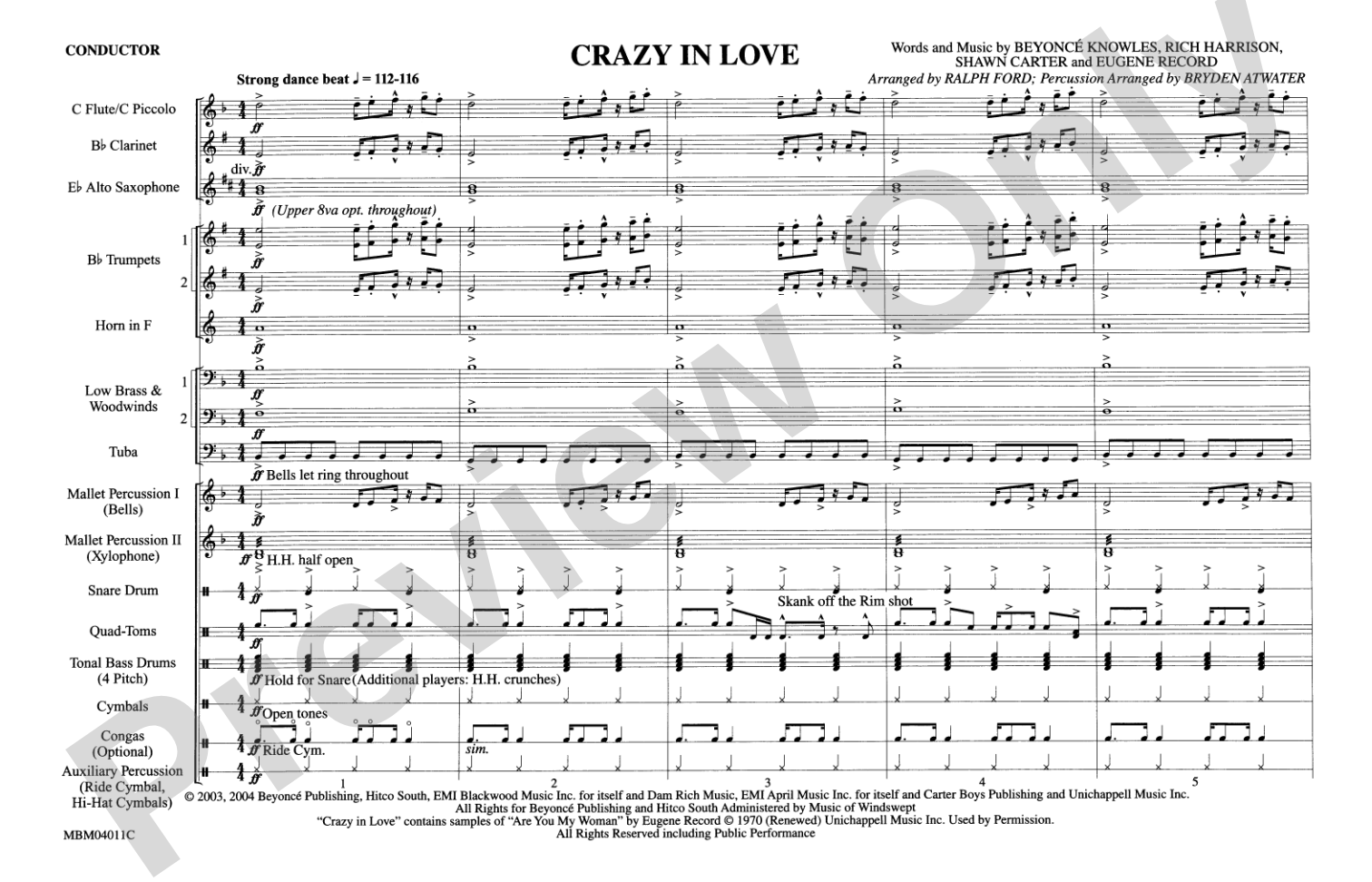 Crazy in Love: Marching Band Conductor Score & Parts