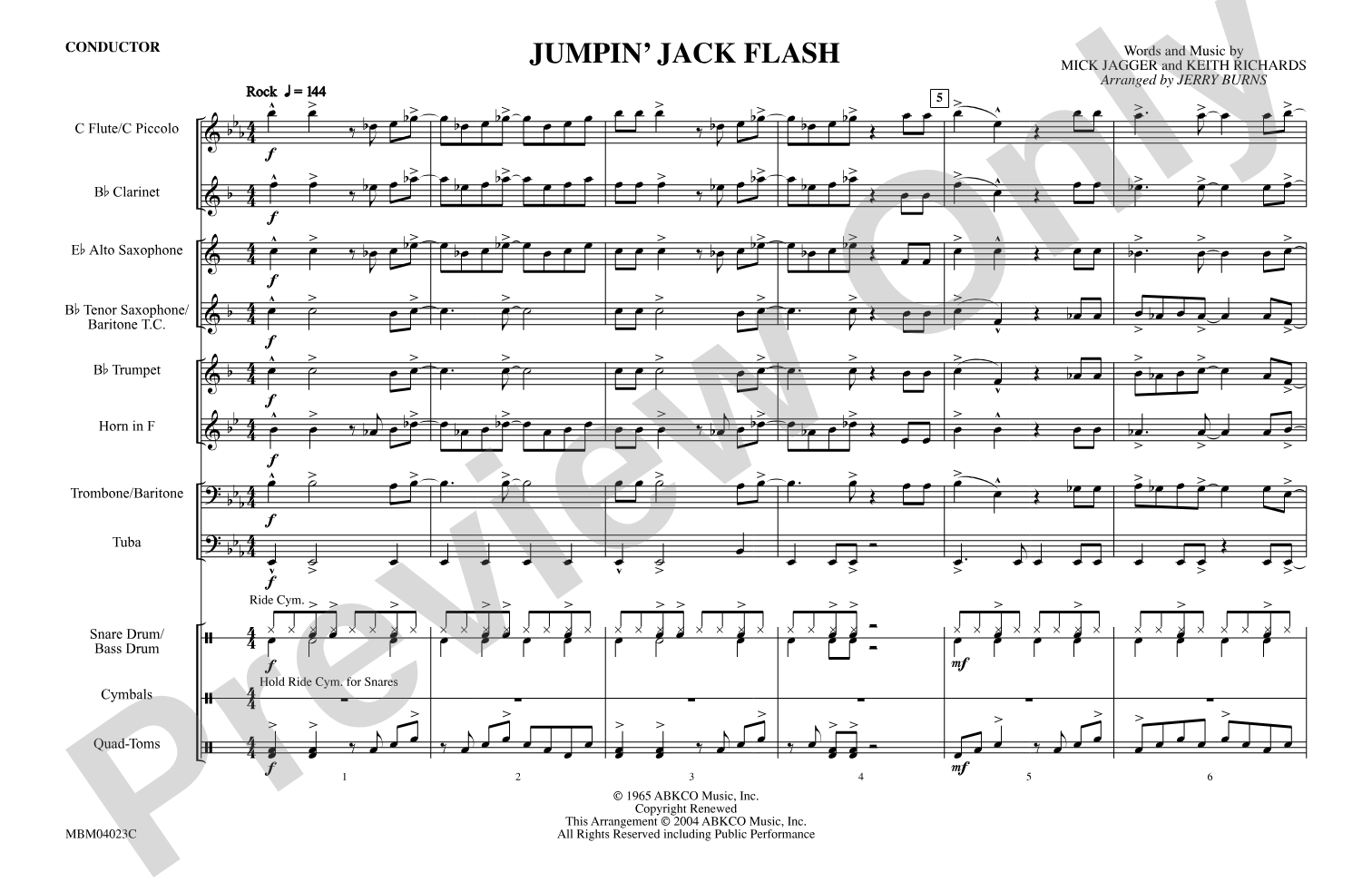 Jumpin' Jack Flash: Marching Band Conductor Score & Parts