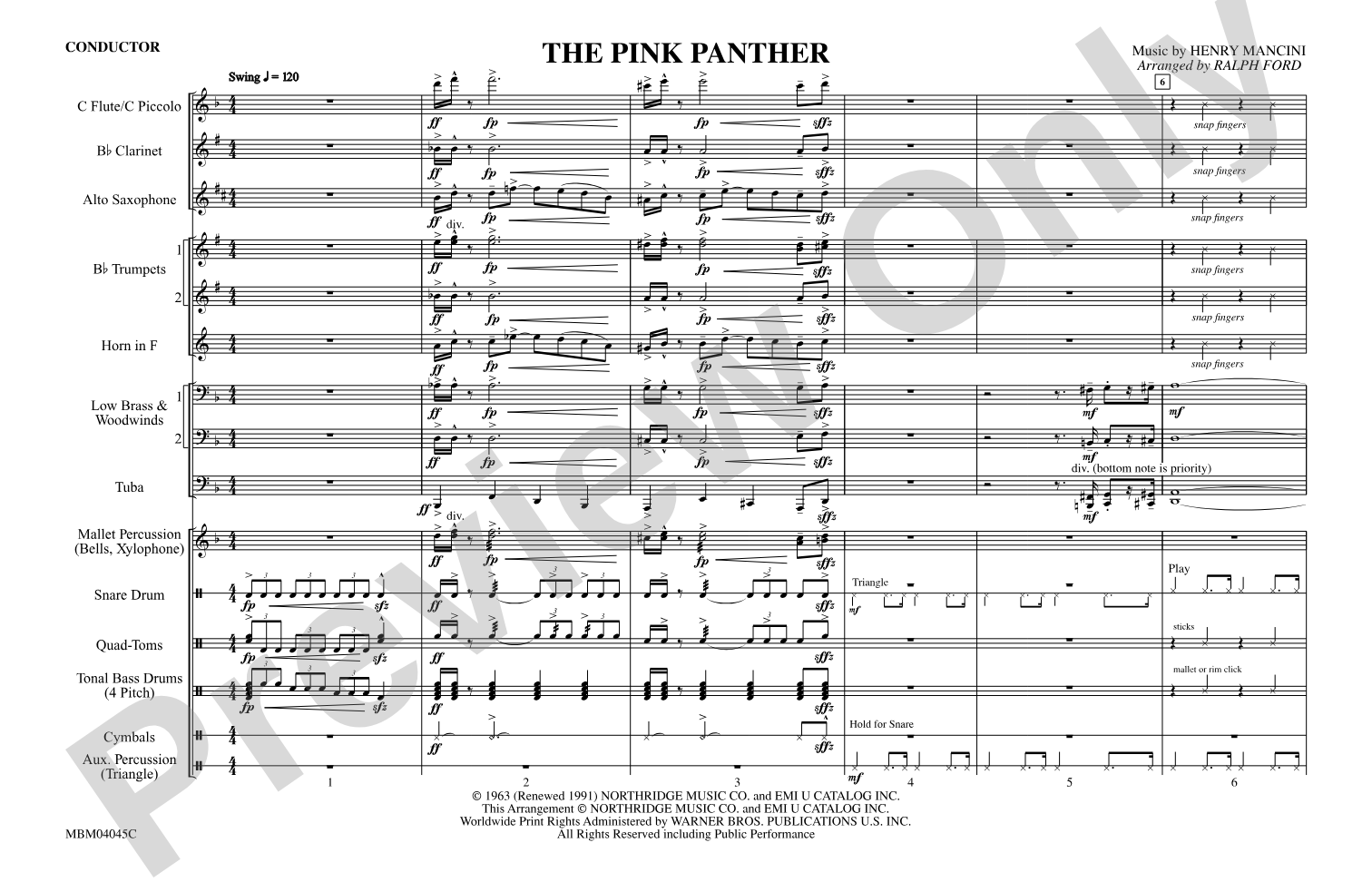 The Pink Panther: Marching Band Conductor Score & Parts