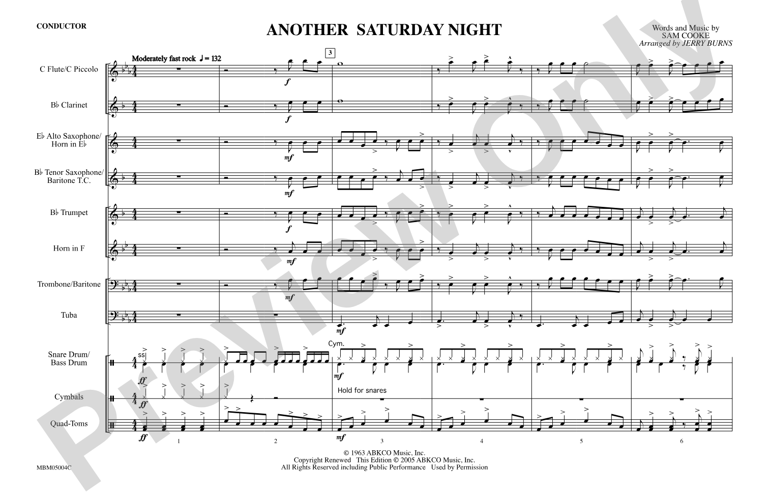 Another Saturday Night: Marching Band Conductor Score & Parts