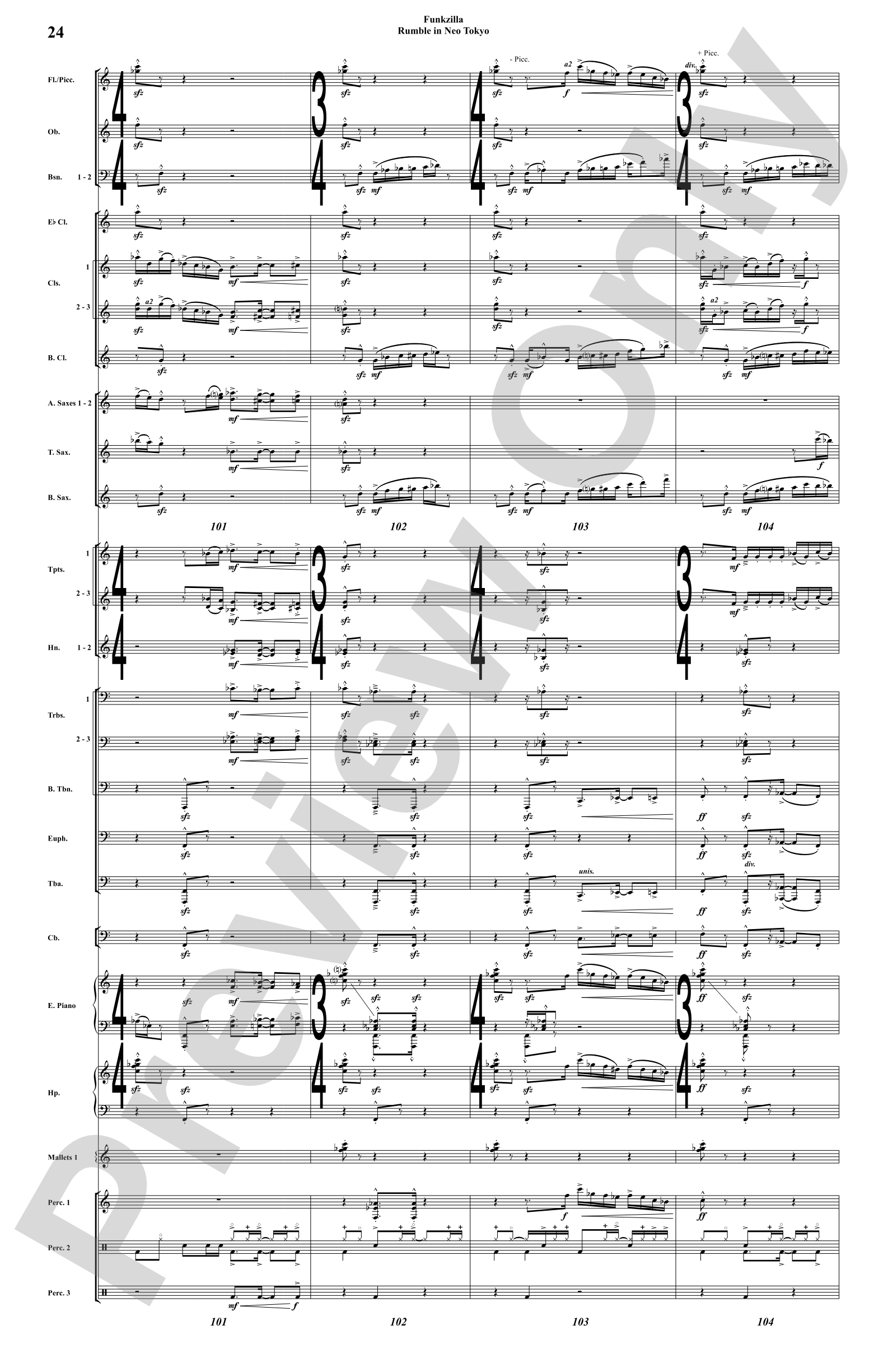 Funkzilla: Rumble in Neo Tokyo: Concert Band Conductor Score & Parts