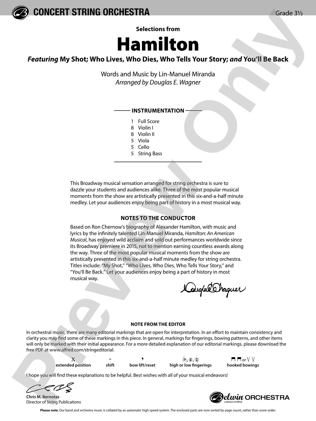 Selections from Hamilton: String Orchestra Conductor Score & Parts