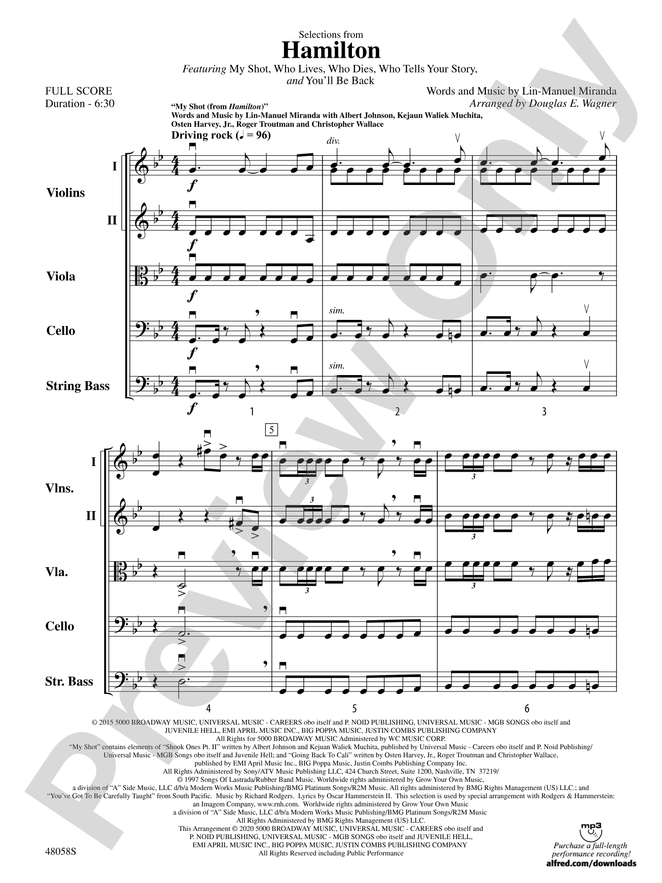 Selections from Hamilton: String Orchestra Conductor Score & Parts
