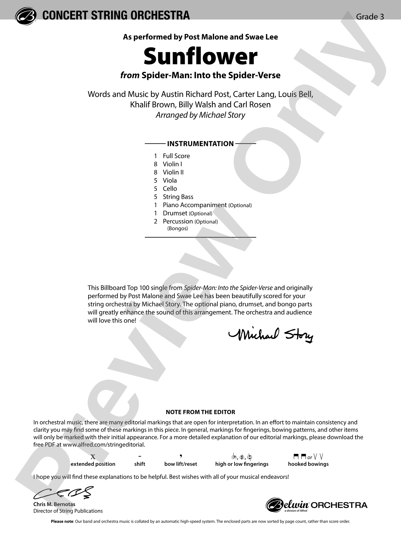 Sunflower: String Orchestra Conductor Score & Parts