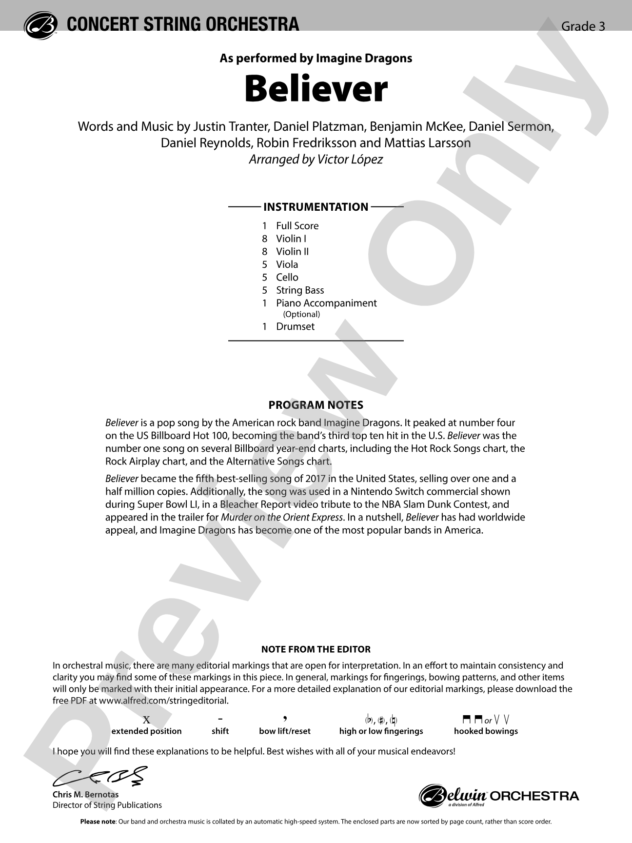 Believer: String Orchestra Conductor Score & Parts