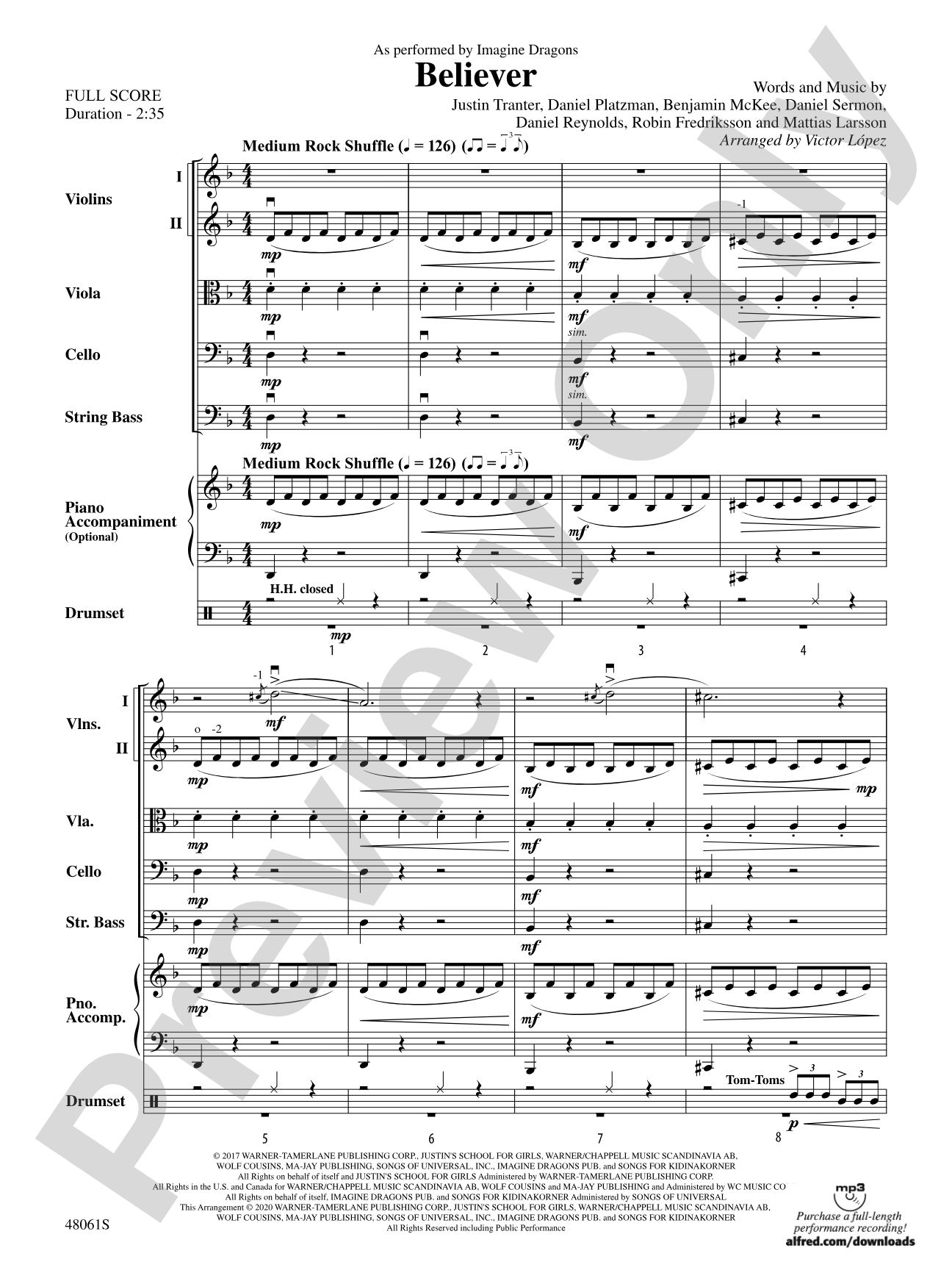 Believer: String Orchestra Conductor Score & Parts