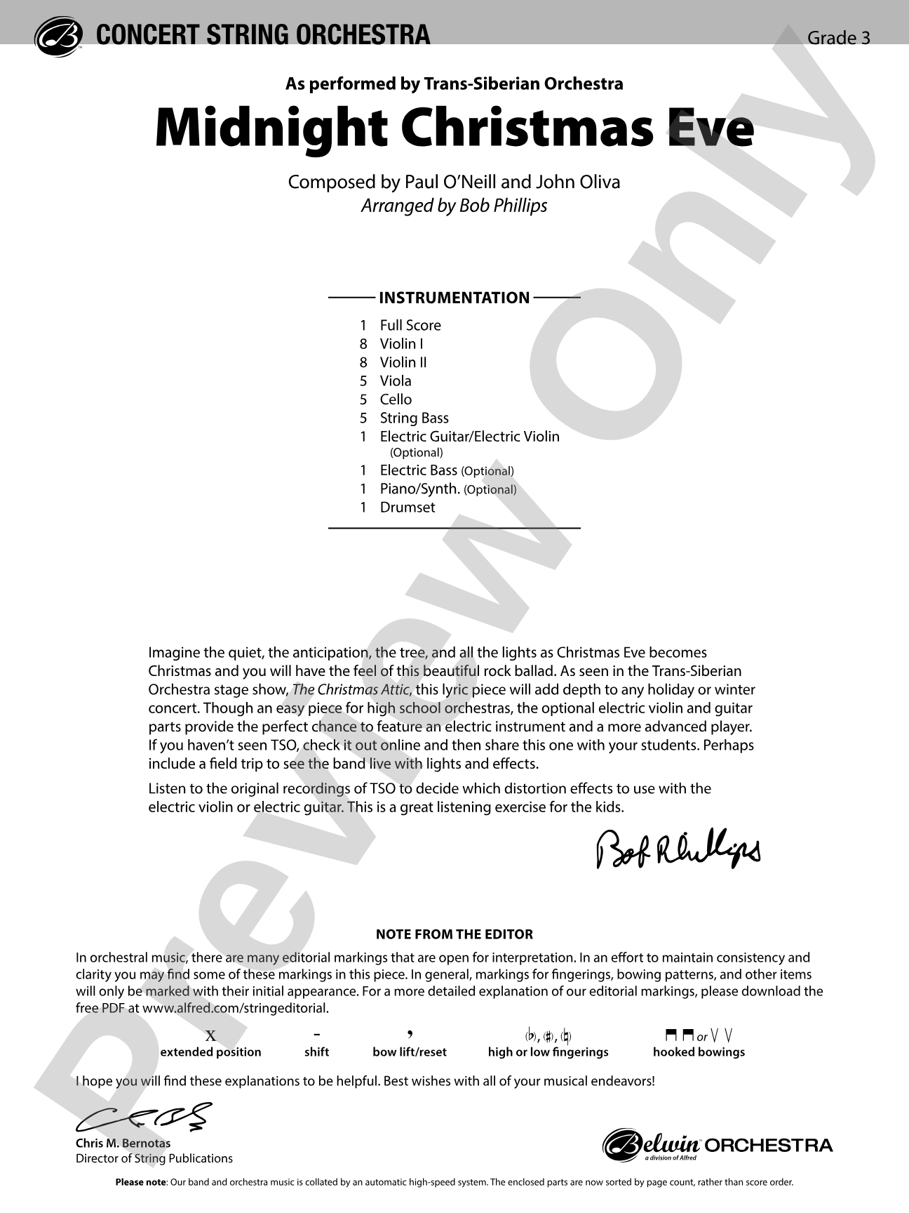 Midnight Christmas Eve: String Orchestra Conductor Score & Parts