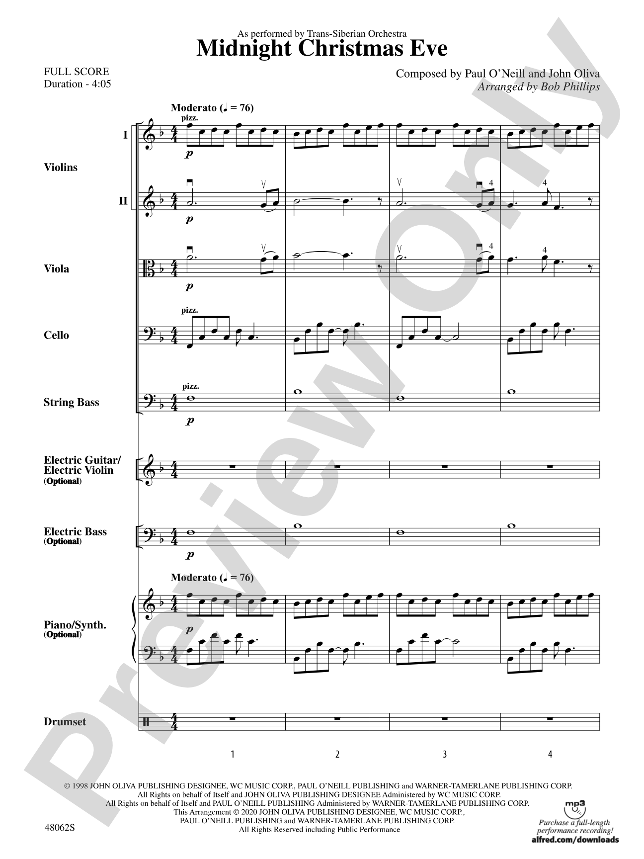 Midnight Christmas Eve: String Orchestra Conductor Score & Parts
