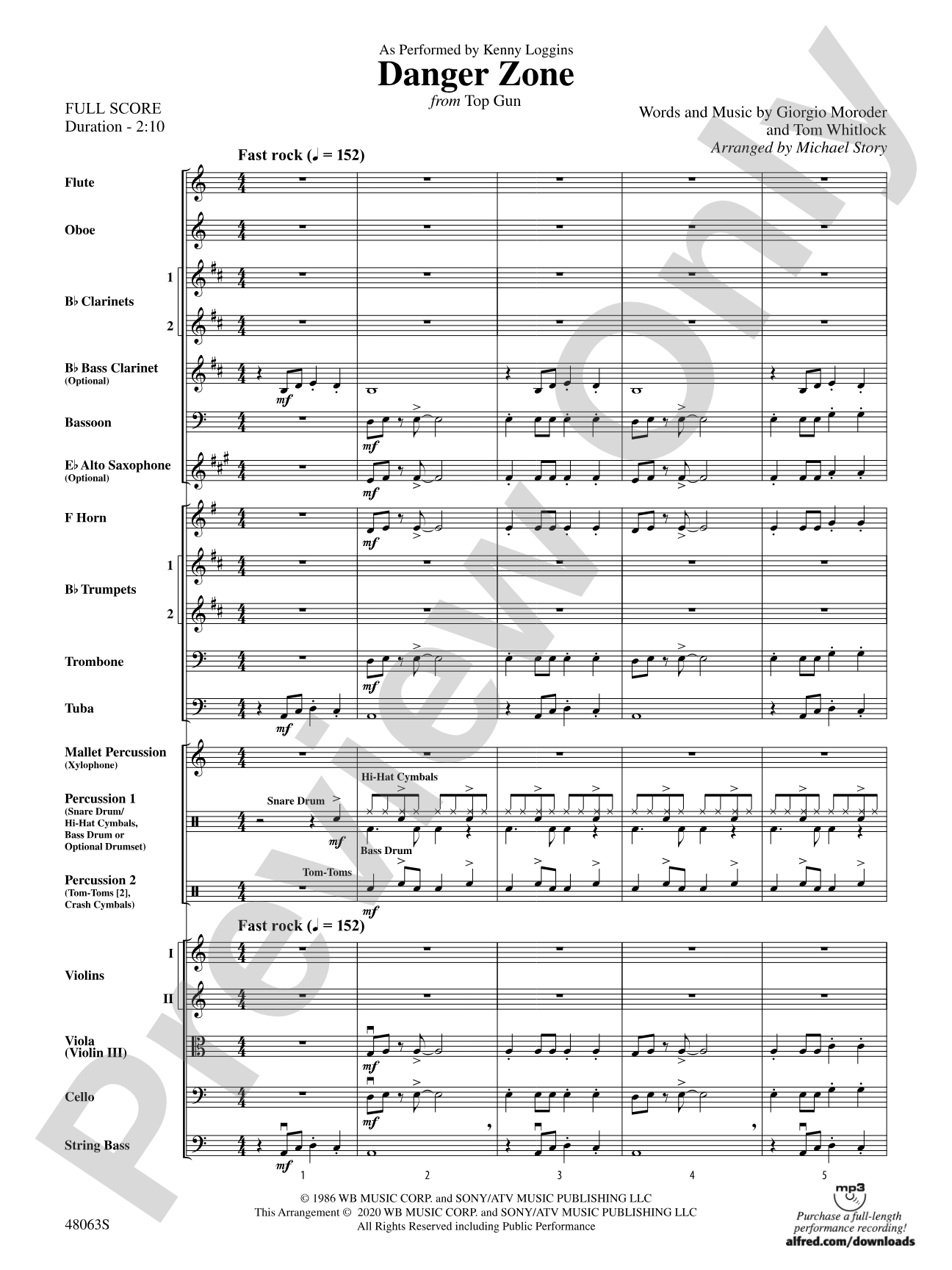Danger Zone from <i>Top Gun</i>: Full Orchestra Conductor Score & Parts