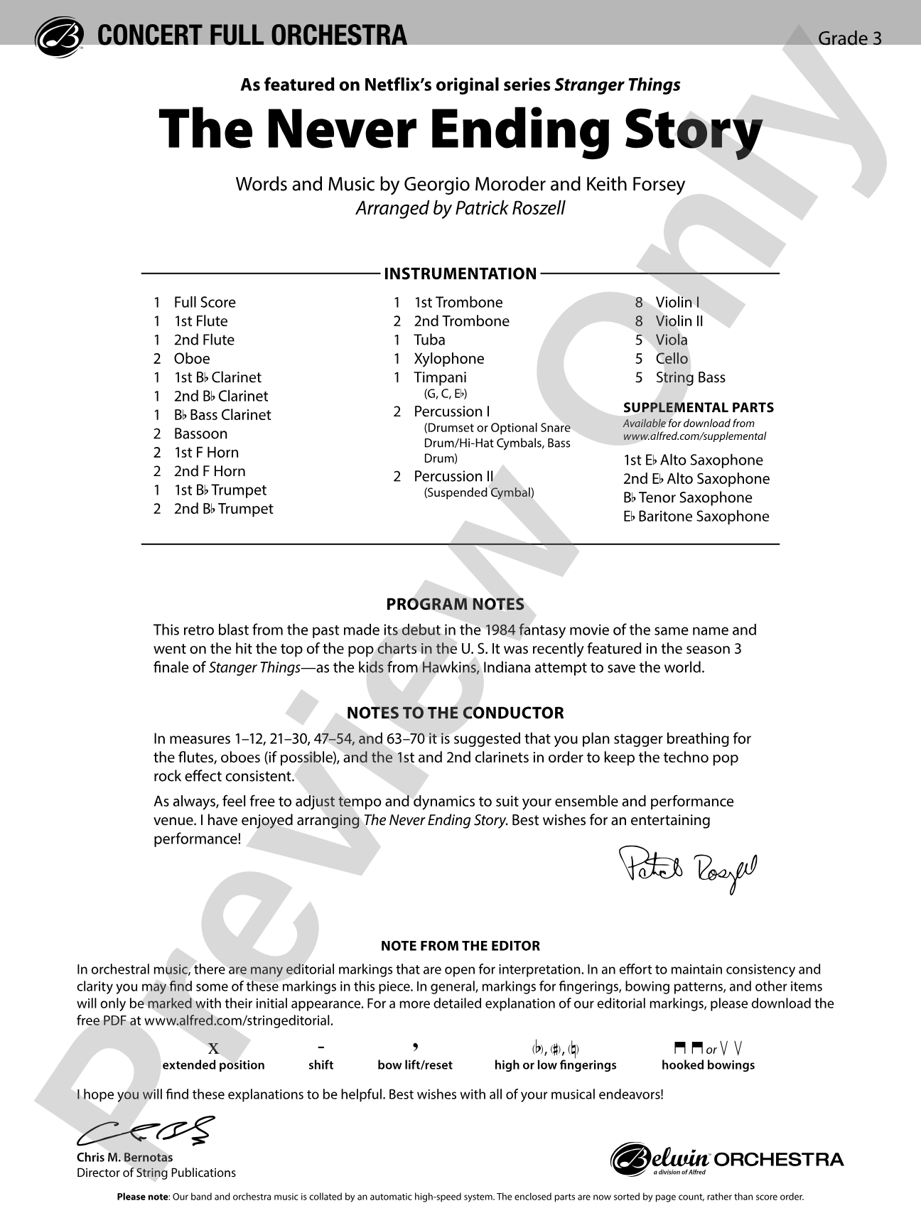 The Never Ending Story: Full Orchestra Conductor Score & Parts