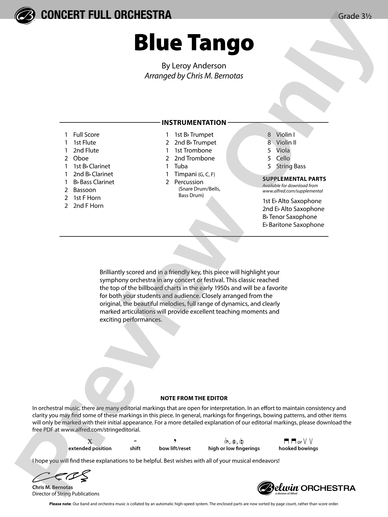 Blue Tango: Full Orchestra Conductor Score & Parts