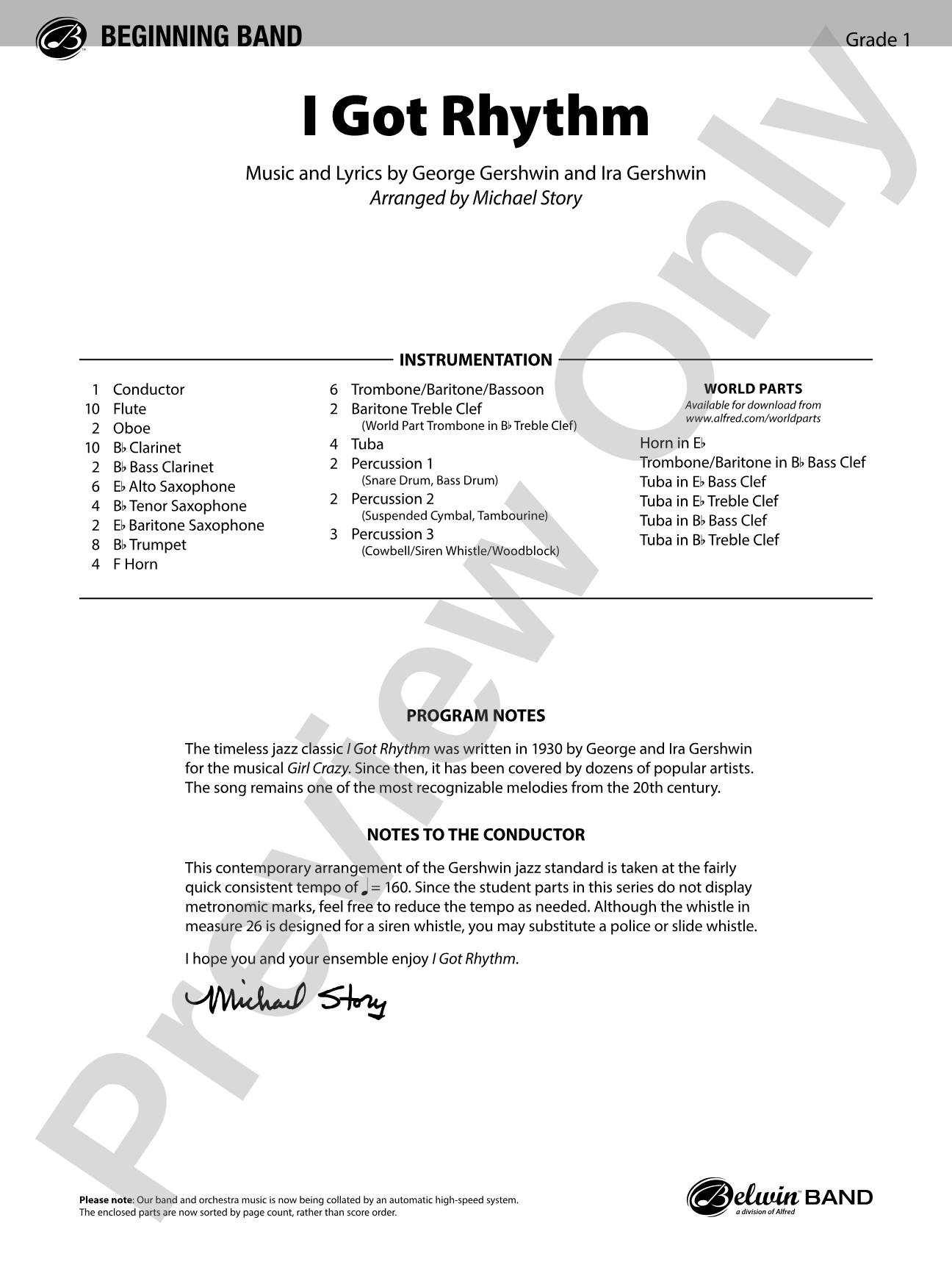 I Got Rhythm: Concert Band Conductor Score & Parts