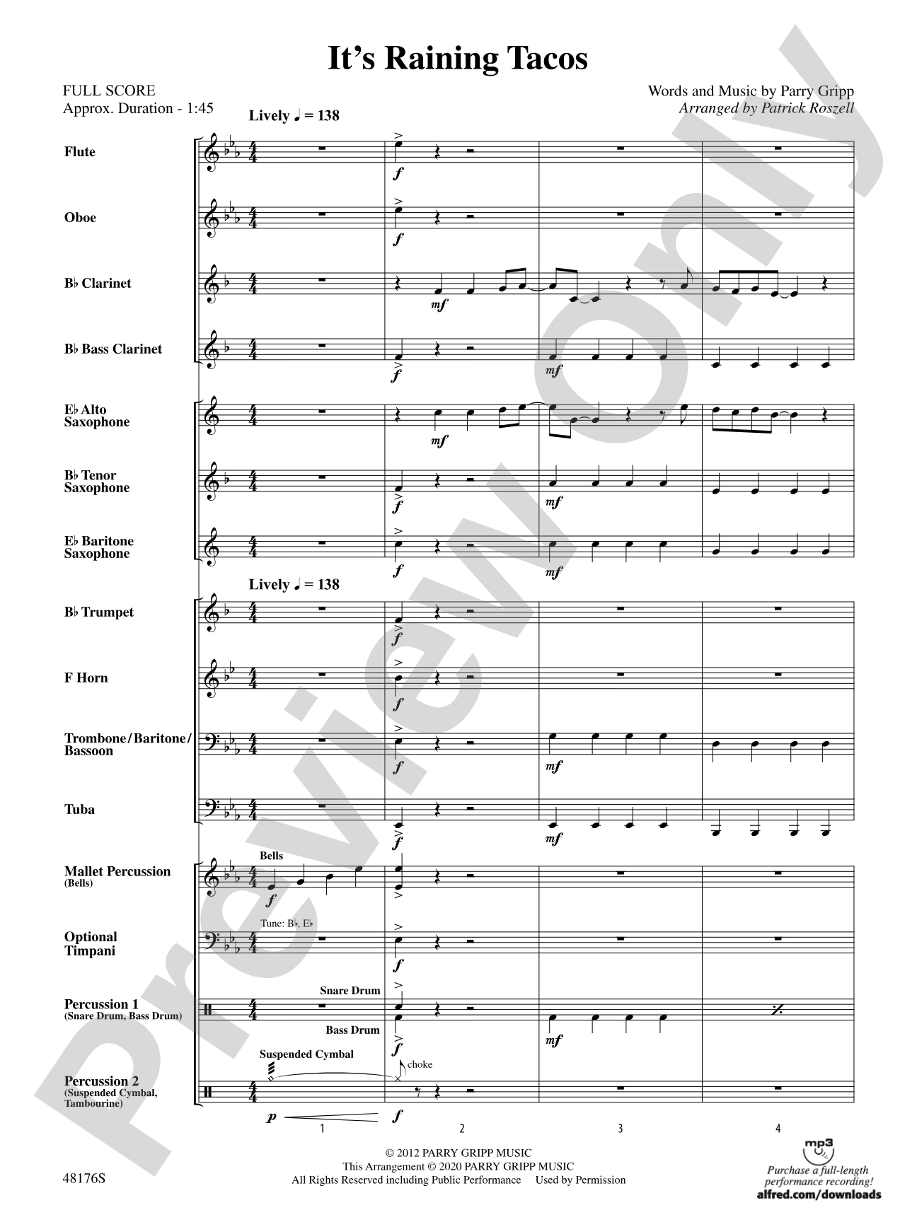 It's Raining Tacos: Concert Band Conductor Score & Parts