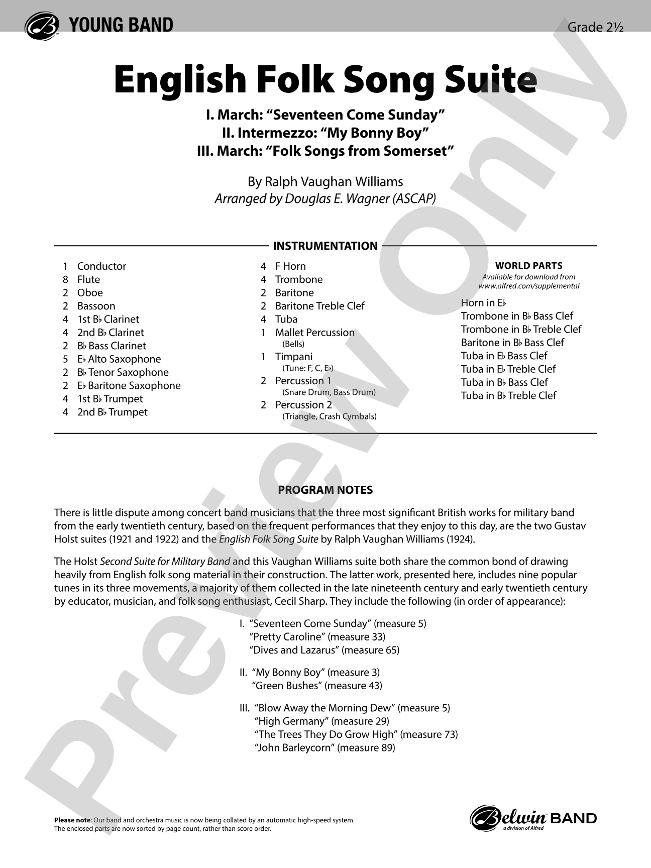 English Folk Song Suite: Concert Band Conductor Score & Parts