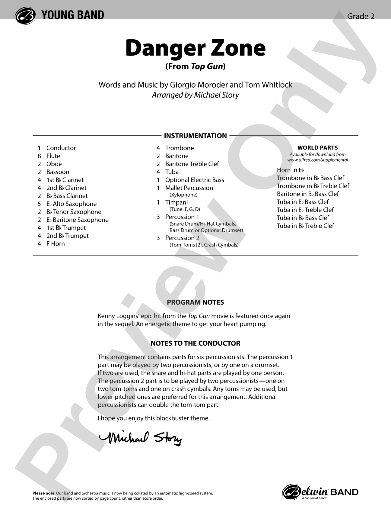 Danger Zone: Concert Band Conductor Score & Parts