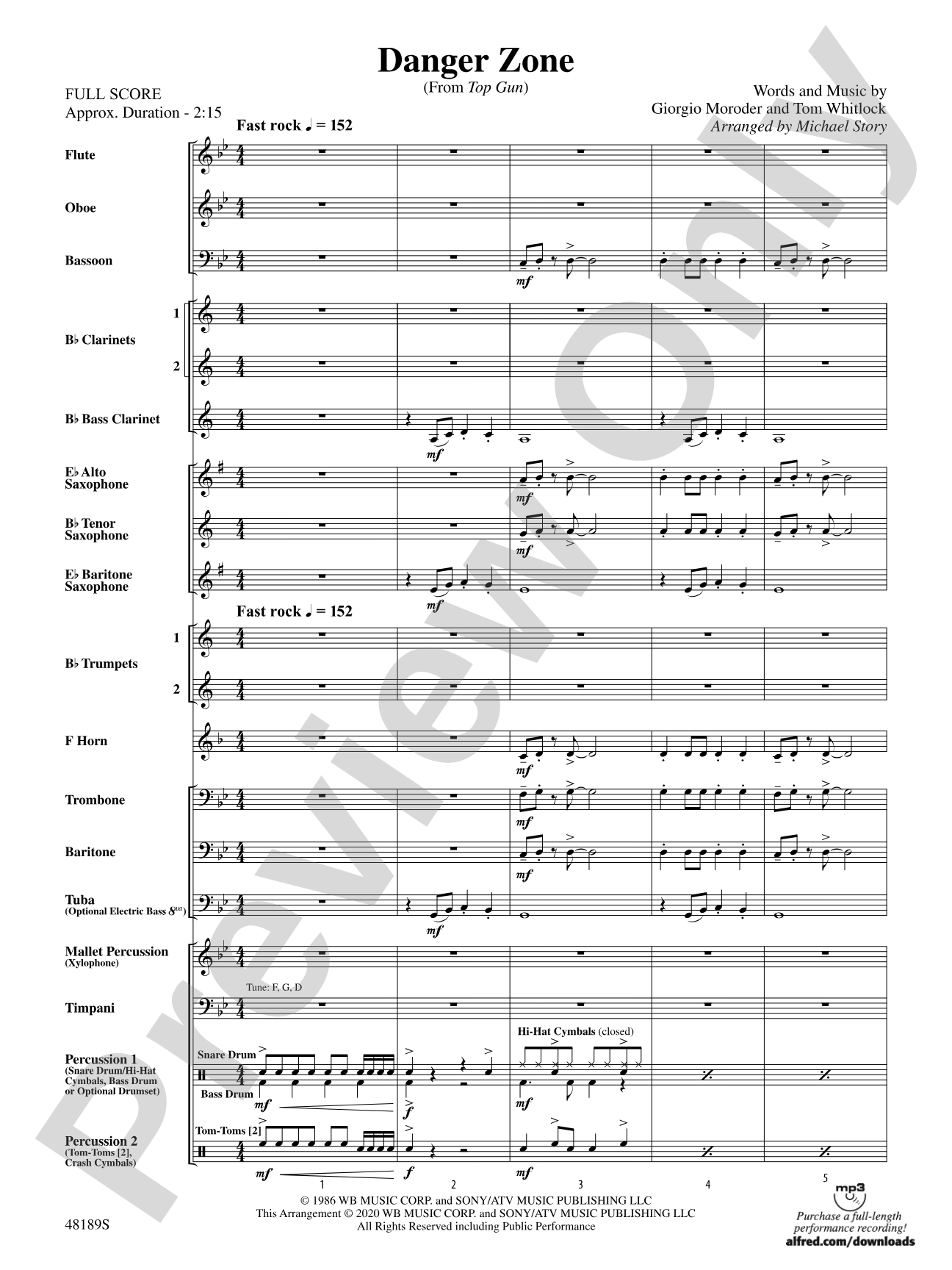 Danger Zone: Concert Band Conductor Score & Parts