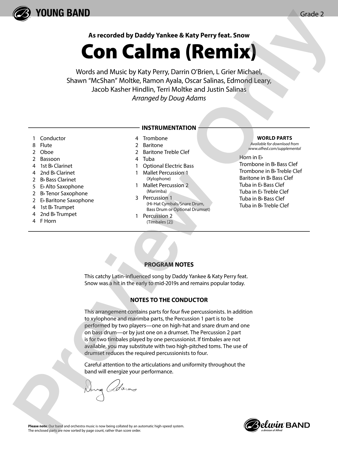 Con Calma (Remix): Concert Band Conductor Score & Parts