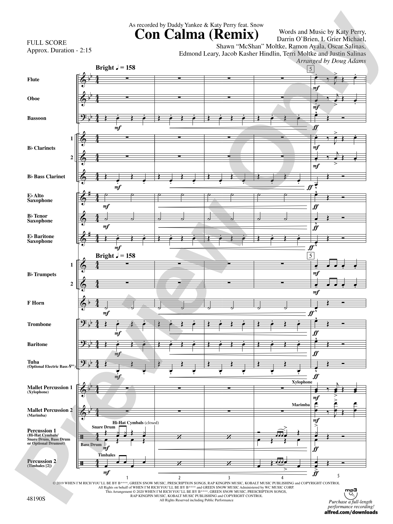 Con Calma (Remix): Concert Band Conductor Score & Parts