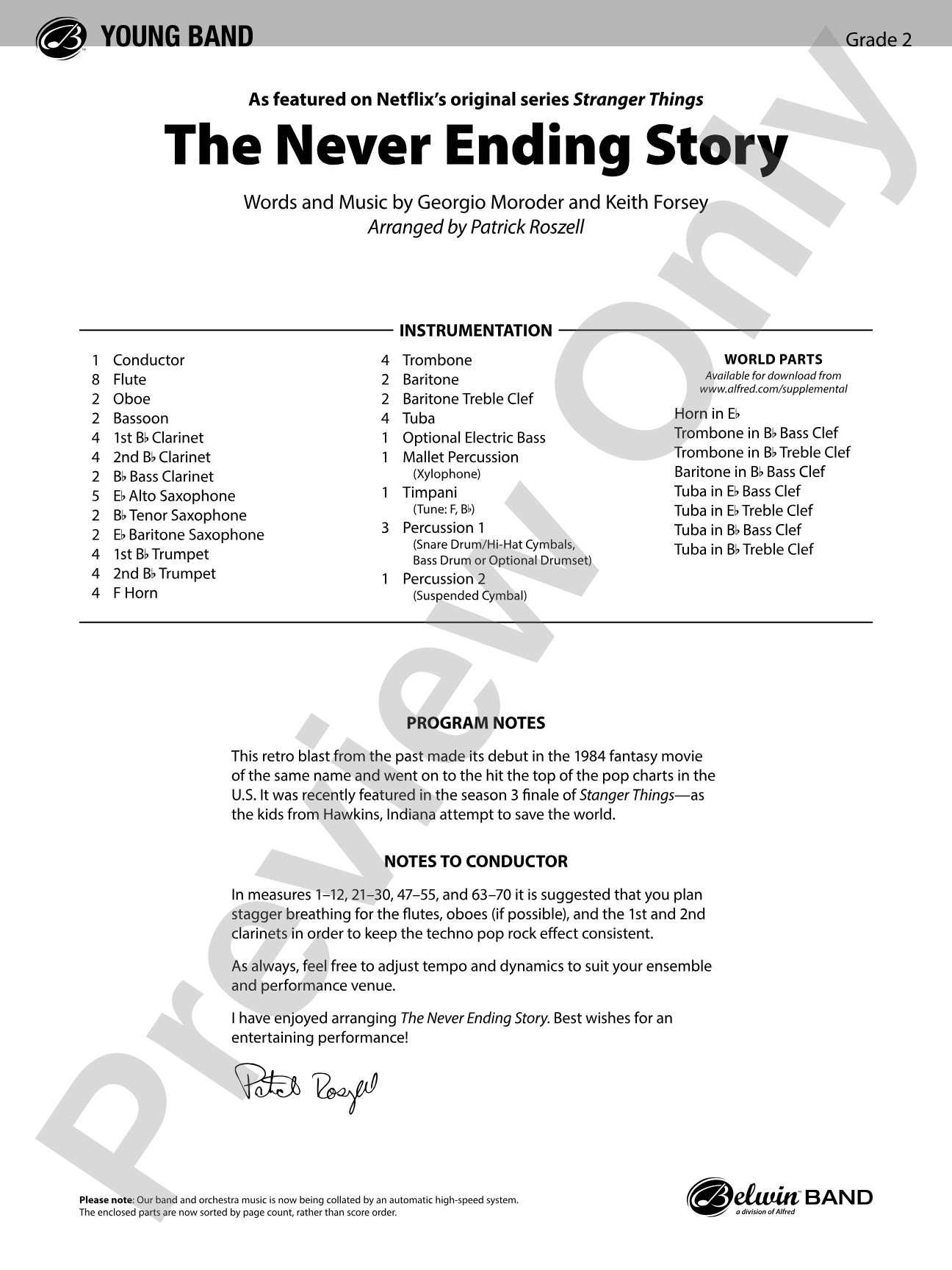 The Never Ending Story: Concert Band Conductor Score & Parts