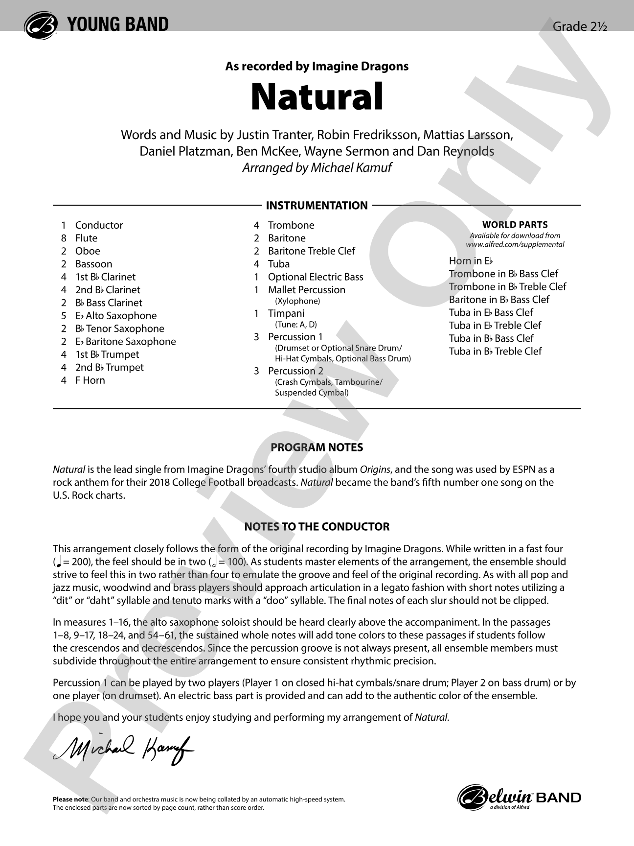 Natural: Concert Band Conductor Score & Parts