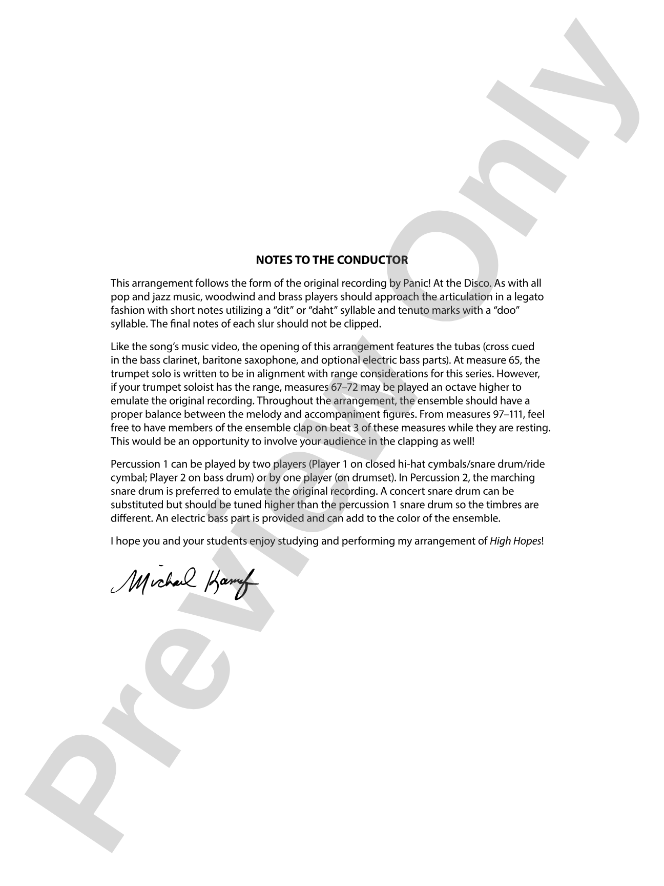High Hopes: Concert Band Conductor Score & Parts