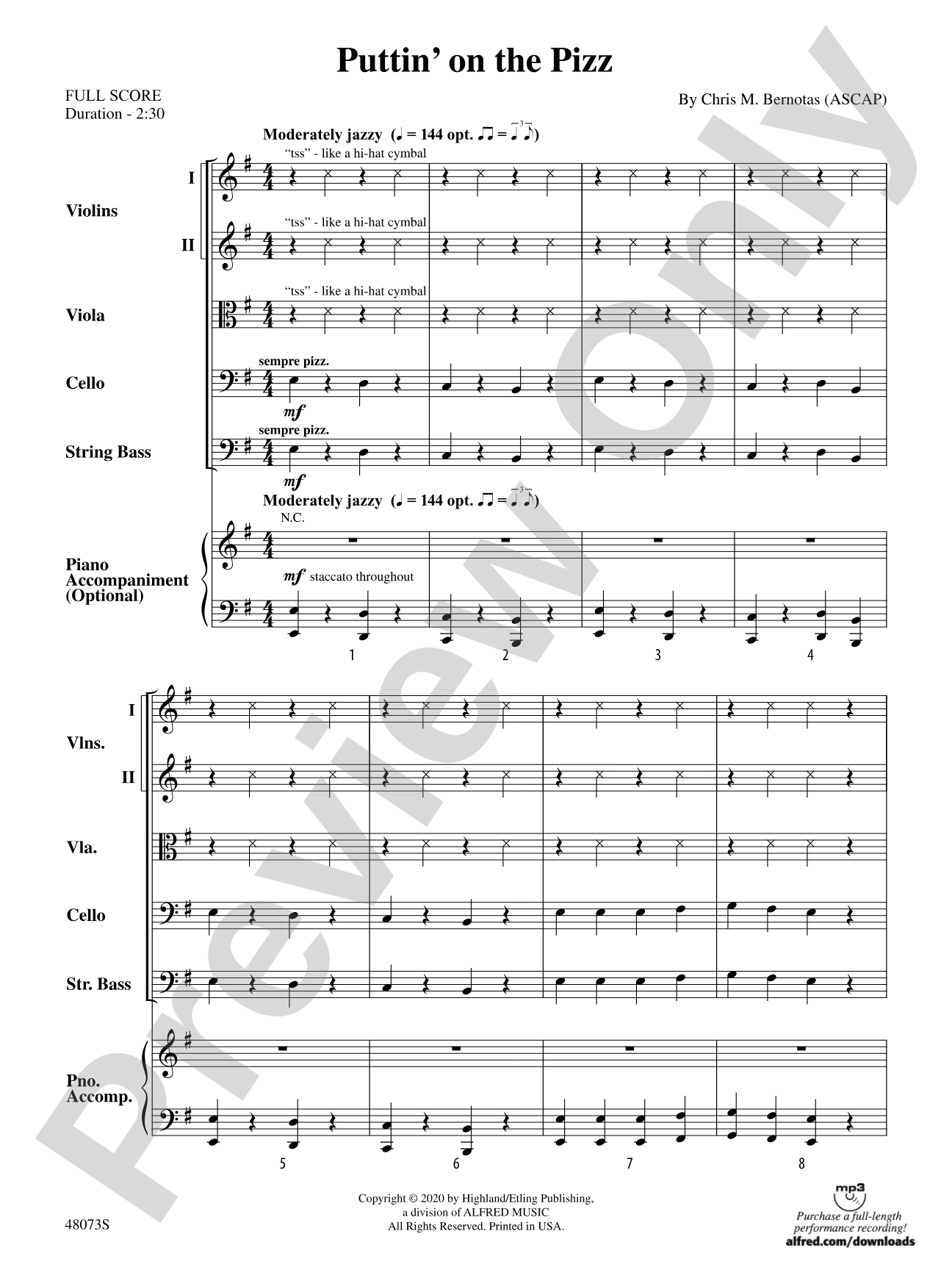 Puttin' on the Pizz: Flexible String Ensemble Score & Parts