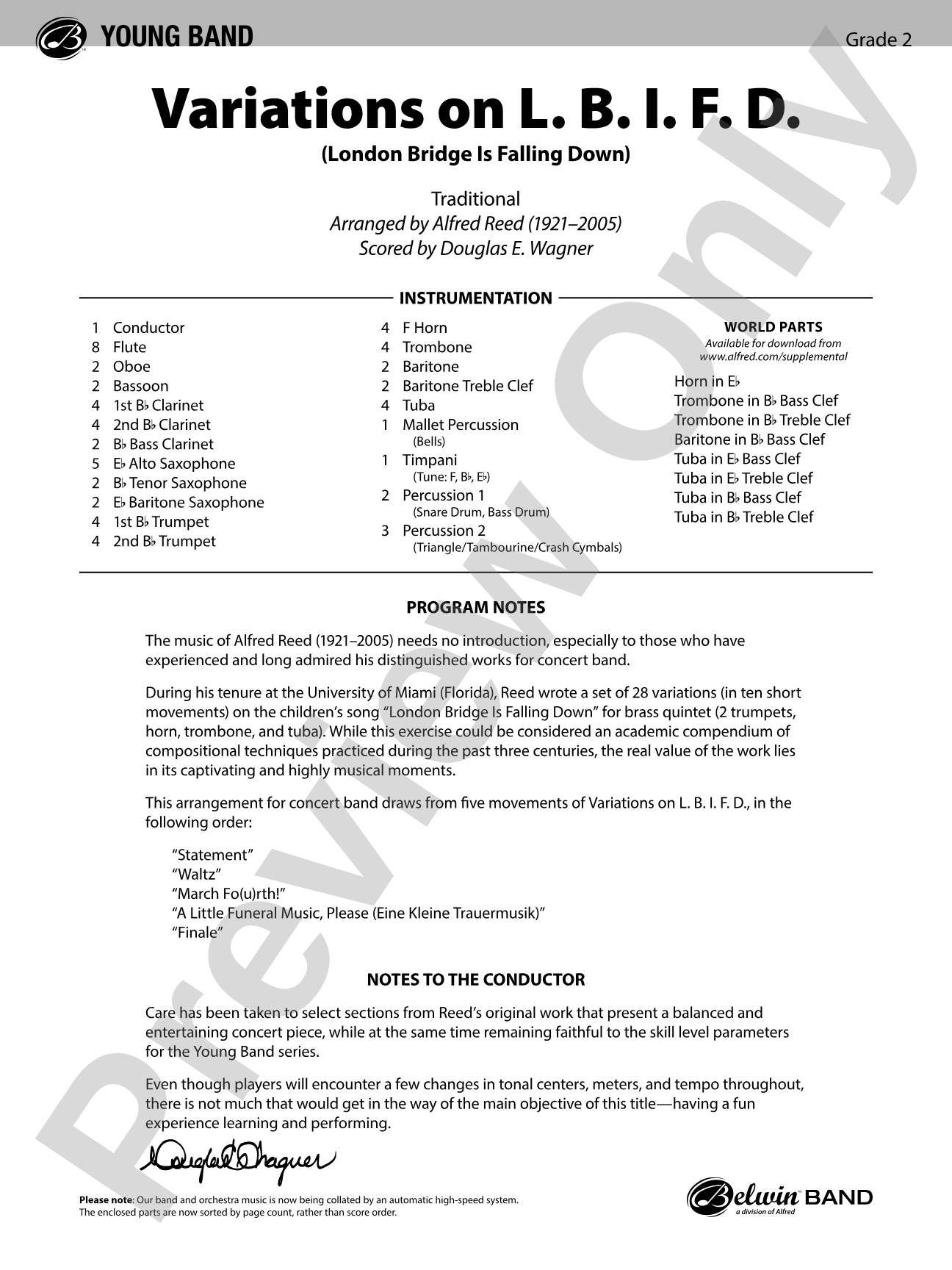 Variations on L. B. I. F. D.: Concert Band Conductor Score & Parts