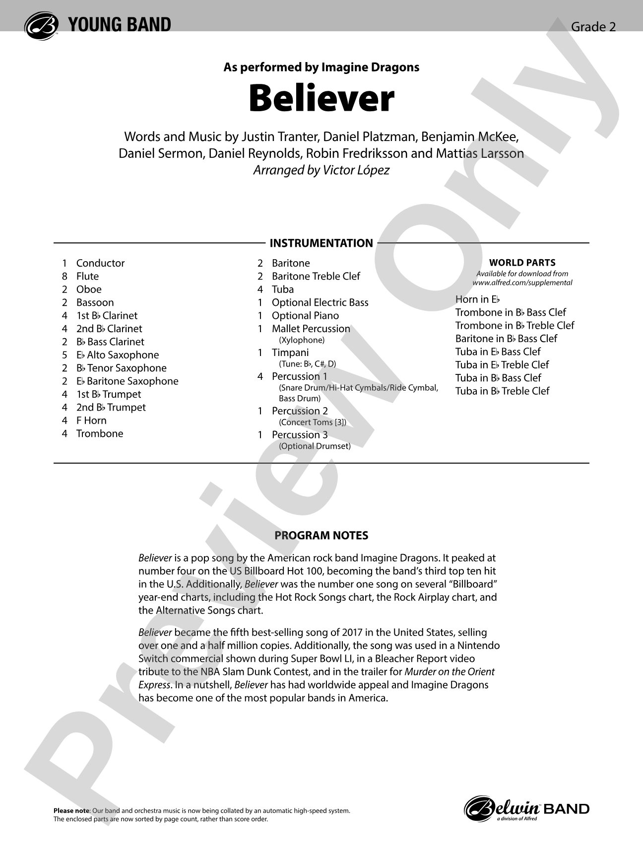 Believer: Concert Band Conductor Score & Parts
