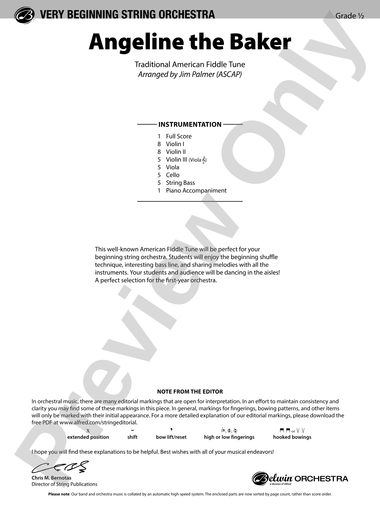 Angeline the Baker: String Orchestra Conductor Score & Parts