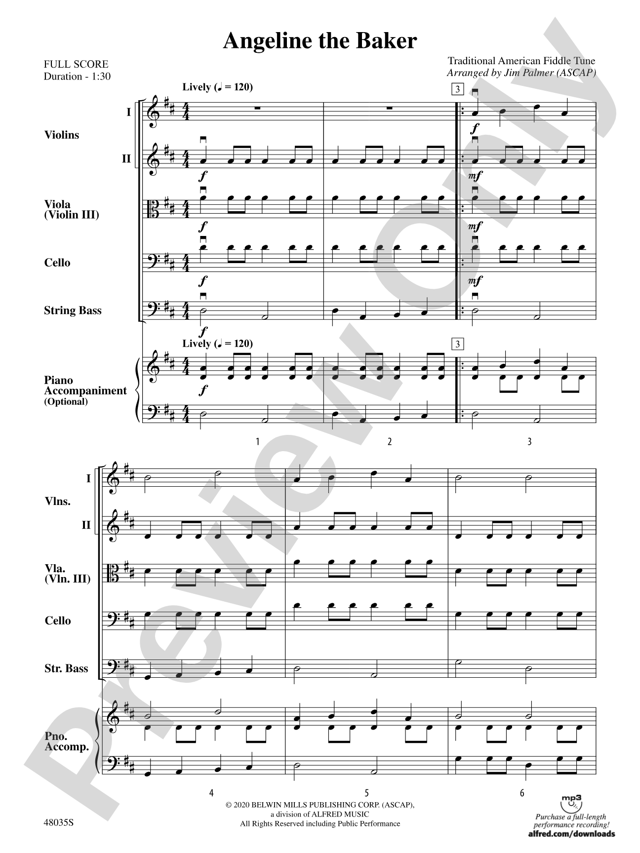 Angeline the Baker: String Orchestra Conductor Score & Parts
