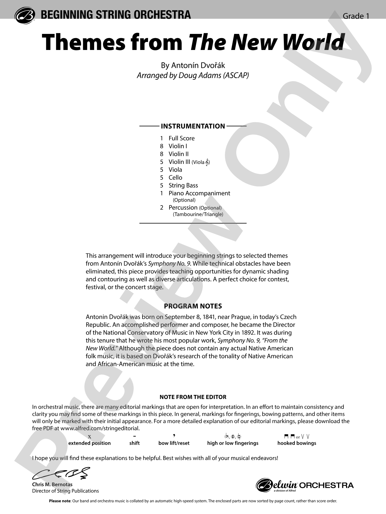 Themes from The New World: String Orchestra Conductor Score & Parts