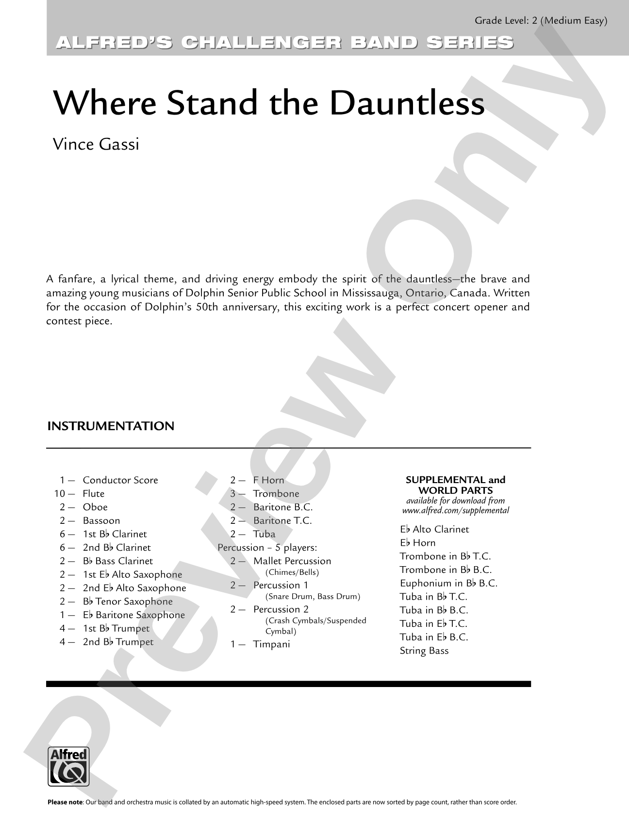 Where the Dauntless Stand: Concert Band Conductor Score & Parts