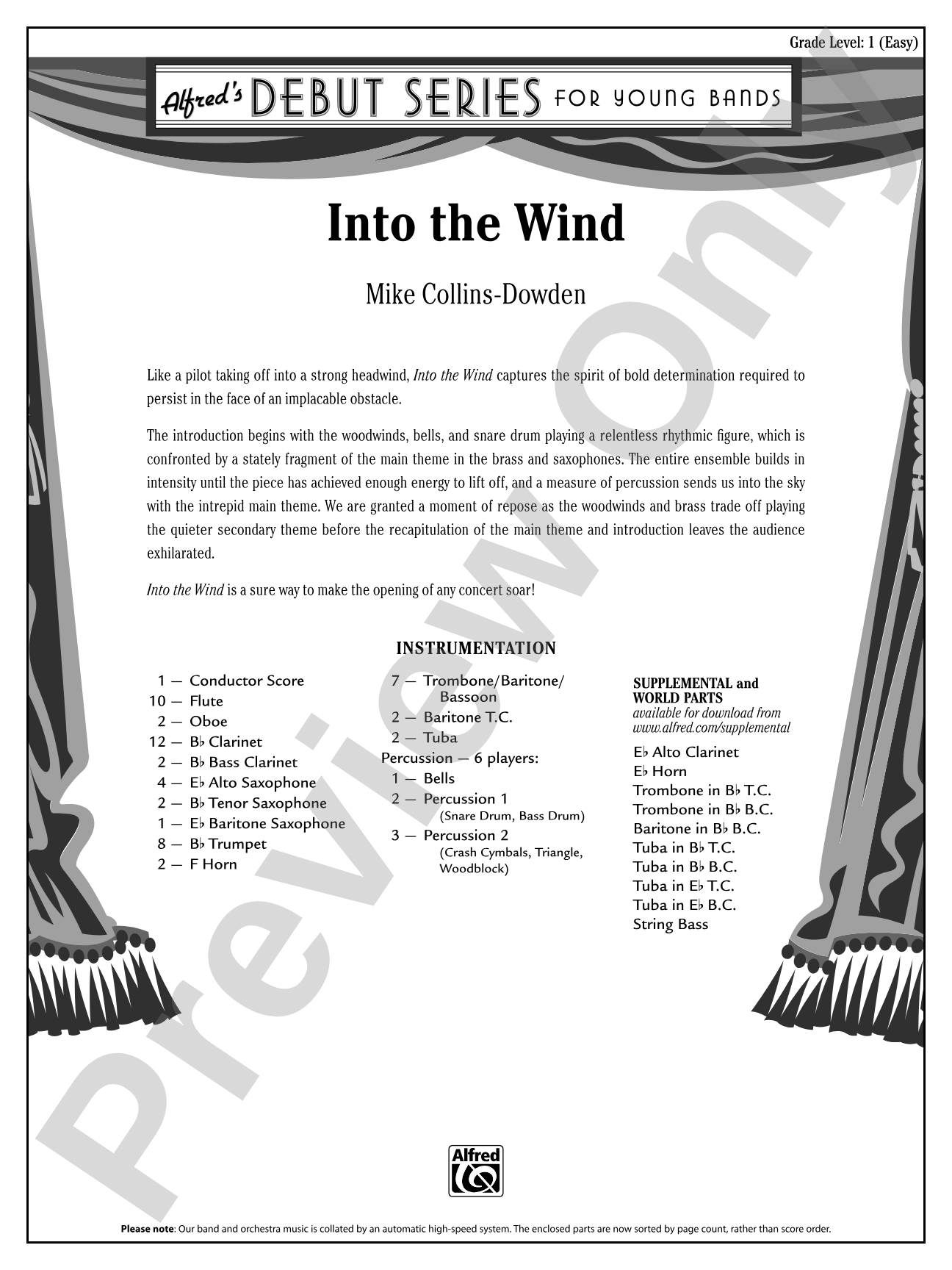Into the Wind: Concert Band Conductor Score & Parts