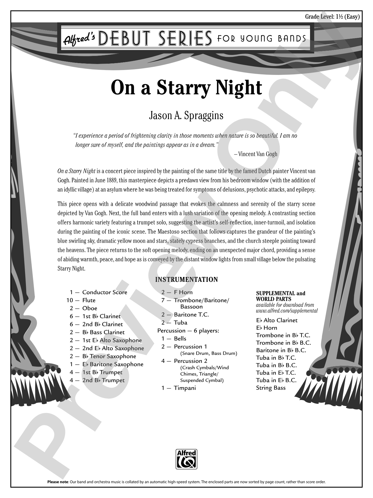 On a Starry Night: Concert Band Conductor Score & Parts