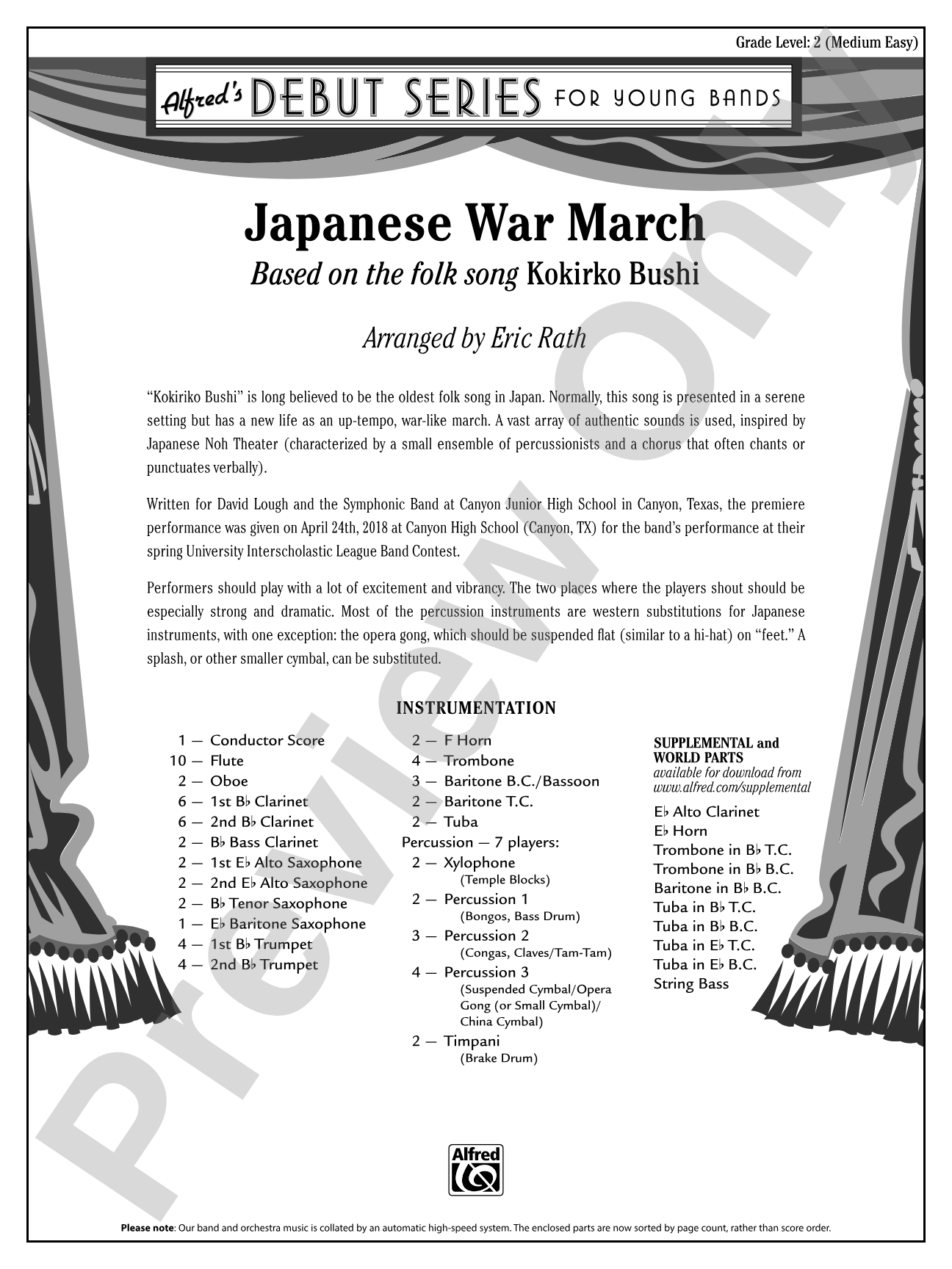 Japanese War March: Concert Band Conductor Score & Parts