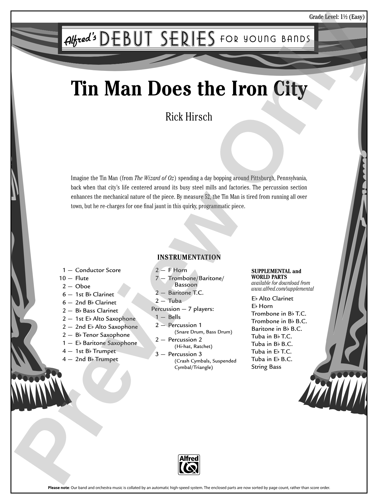 Tin Man Does the Iron City: Concert Band Conductor Score & Parts
