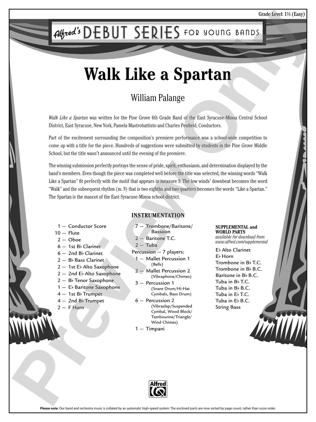 Walk Like a Spartan: Concert Band Conductor Score & Parts