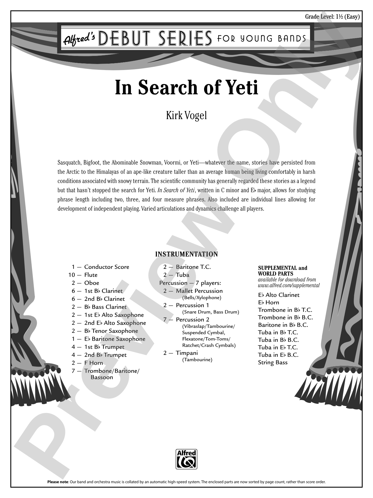 In Search of Yeti: Concert Band Conductor Score & Parts