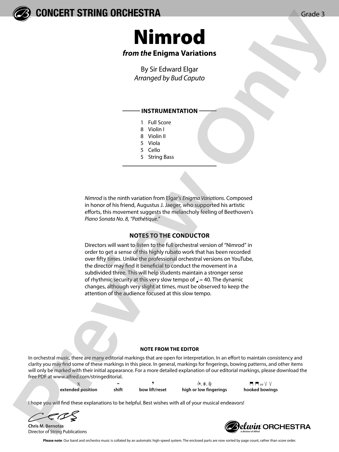 Nimrod: String Orchestra Conductor Score & Parts