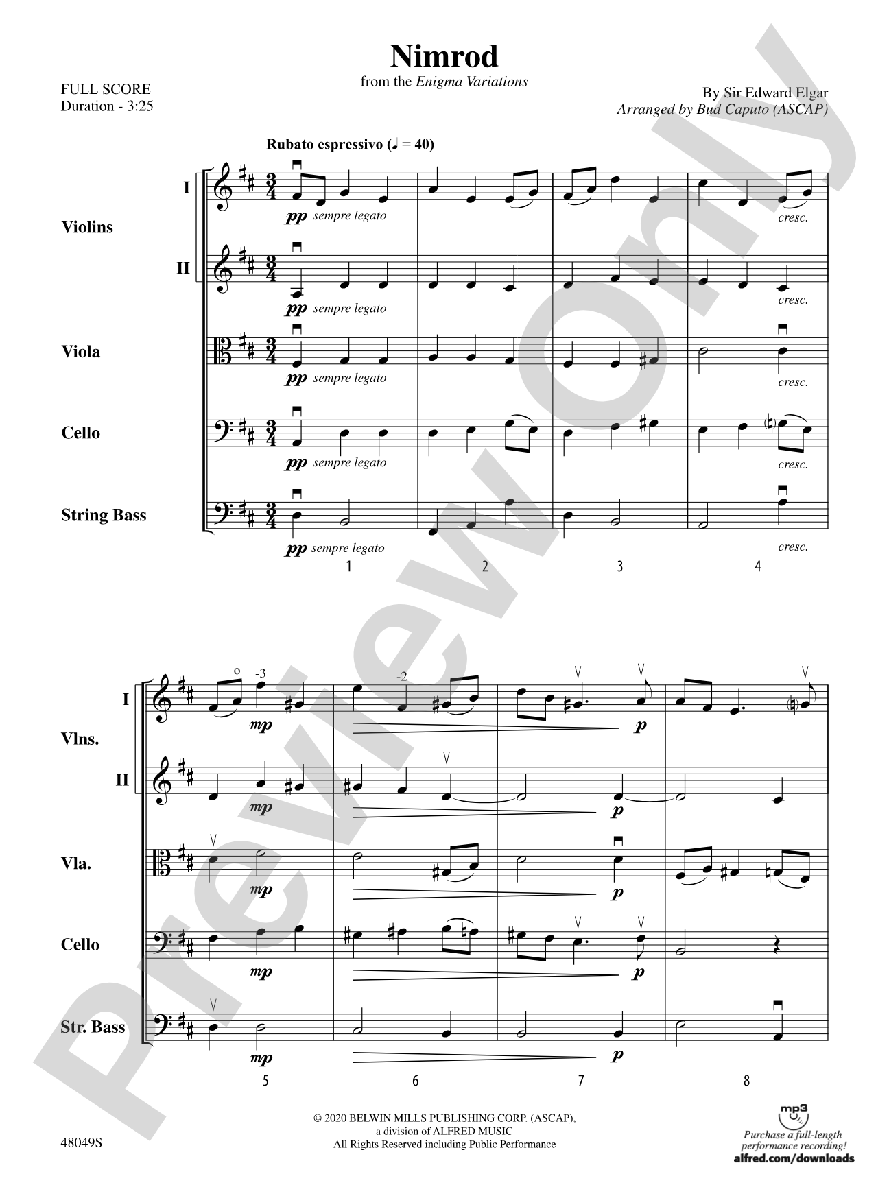 Nimrod: String Orchestra Conductor Score & Parts
