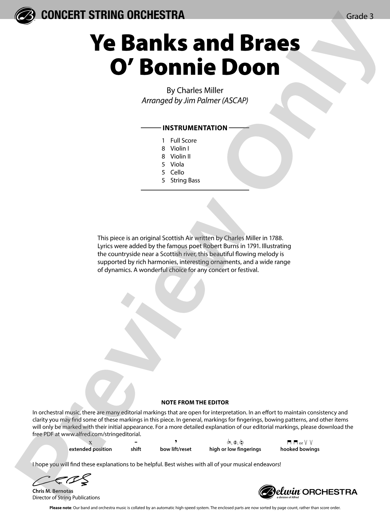 Ye Banks and Braes O' Bonnie Doon: String Orchestra Conductor Score & Parts