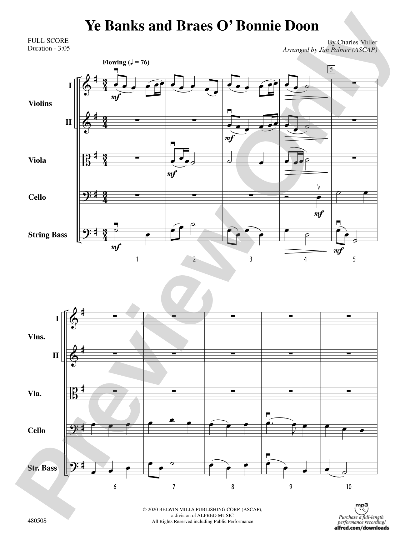 Ye Banks and Braes O' Bonnie Doon: String Orchestra Conductor Score & Parts