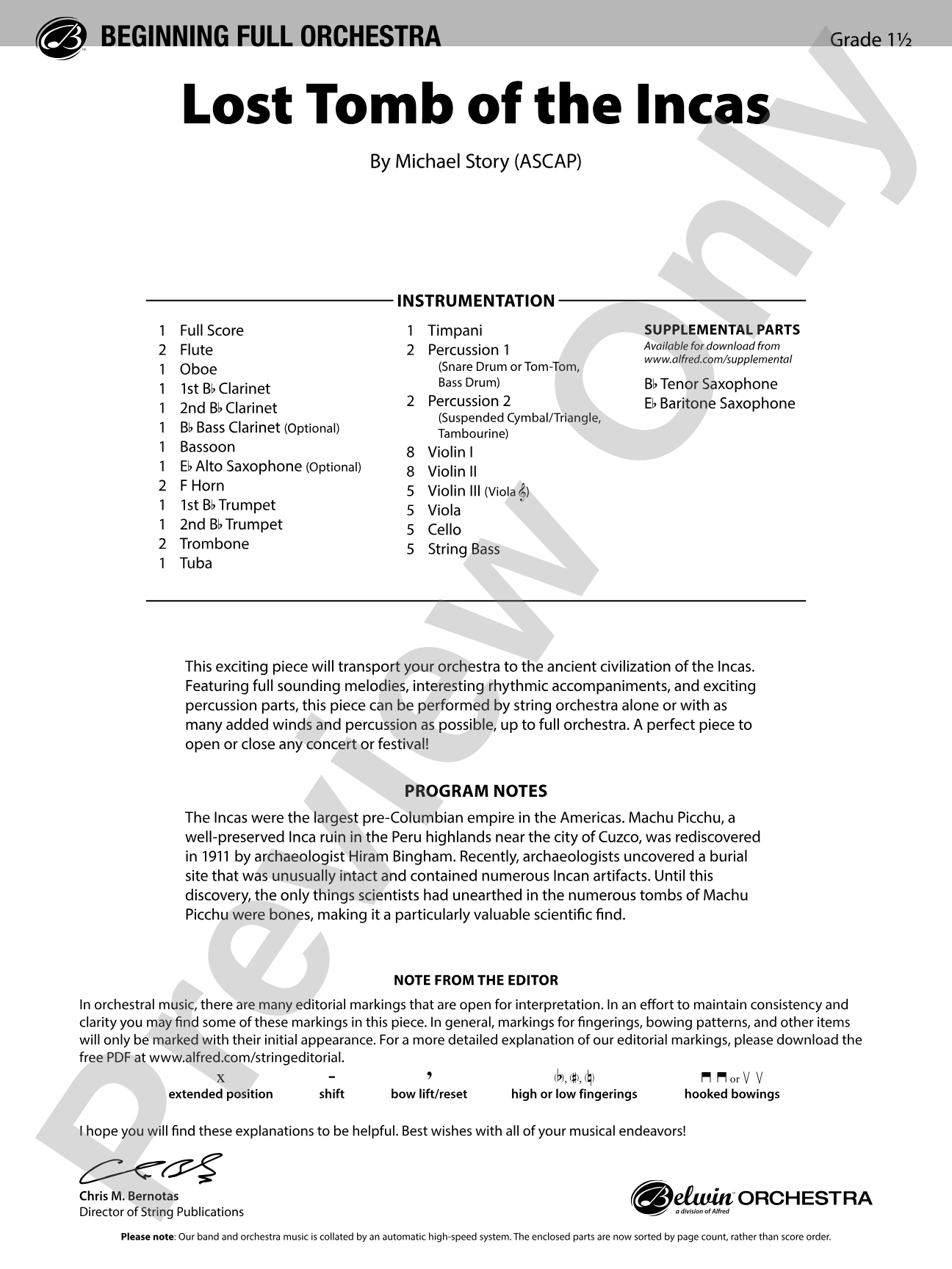 Lost Tomb of the Incas: Full Orchestra Conductor Score & Parts