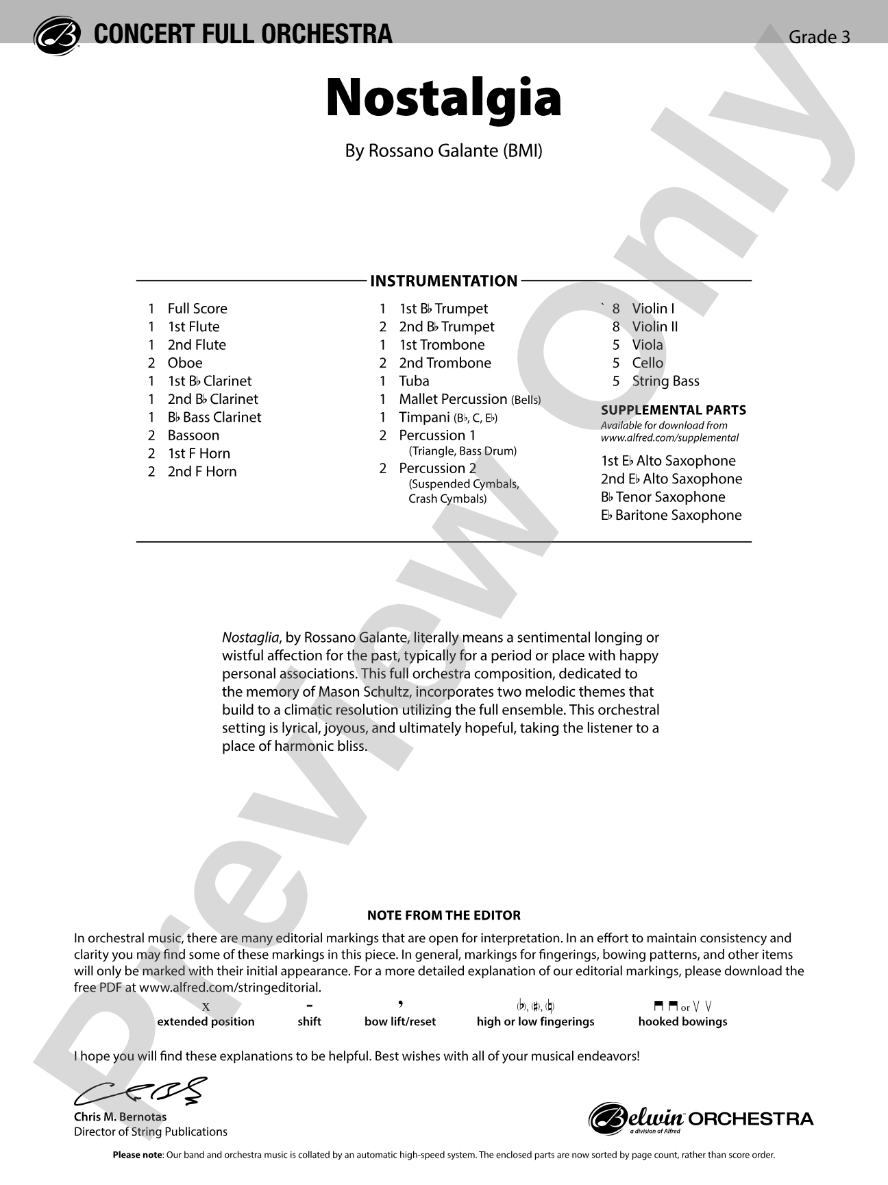 Nostalgia: Full Orchestra Conductor Score & Parts