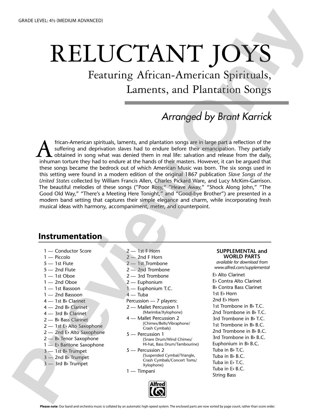 Reluctant Joys: Concert Band Conductor Score & Parts