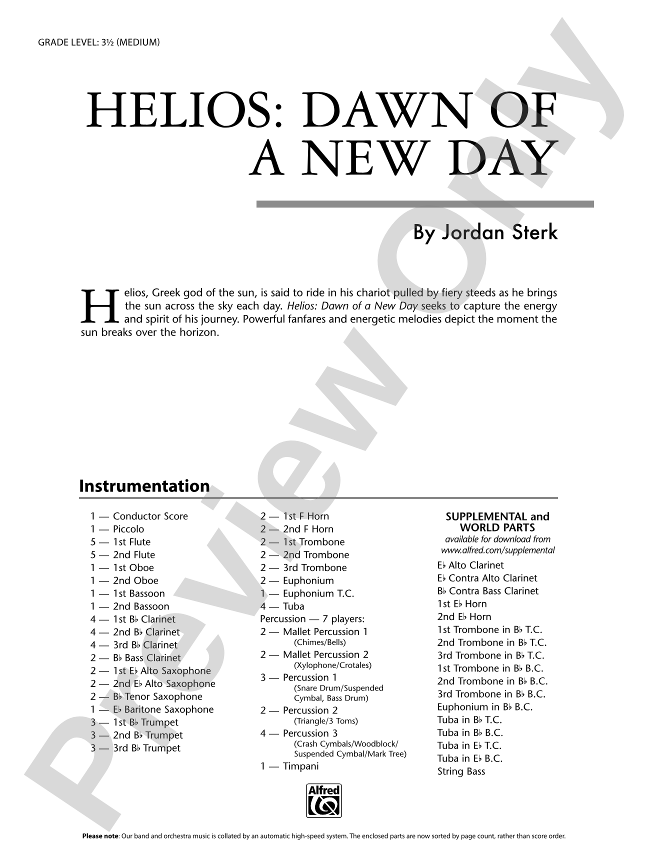 Helios: Dawn of a New Day: Concert Band Conductor Score & Parts