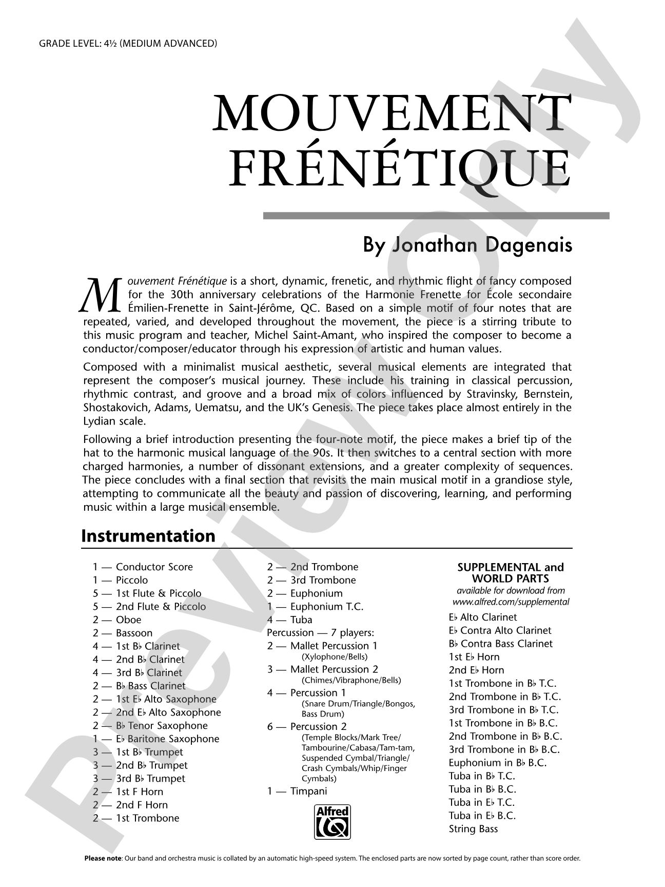 Mouvement Frénétique: Concert Band Conductor Score & Parts