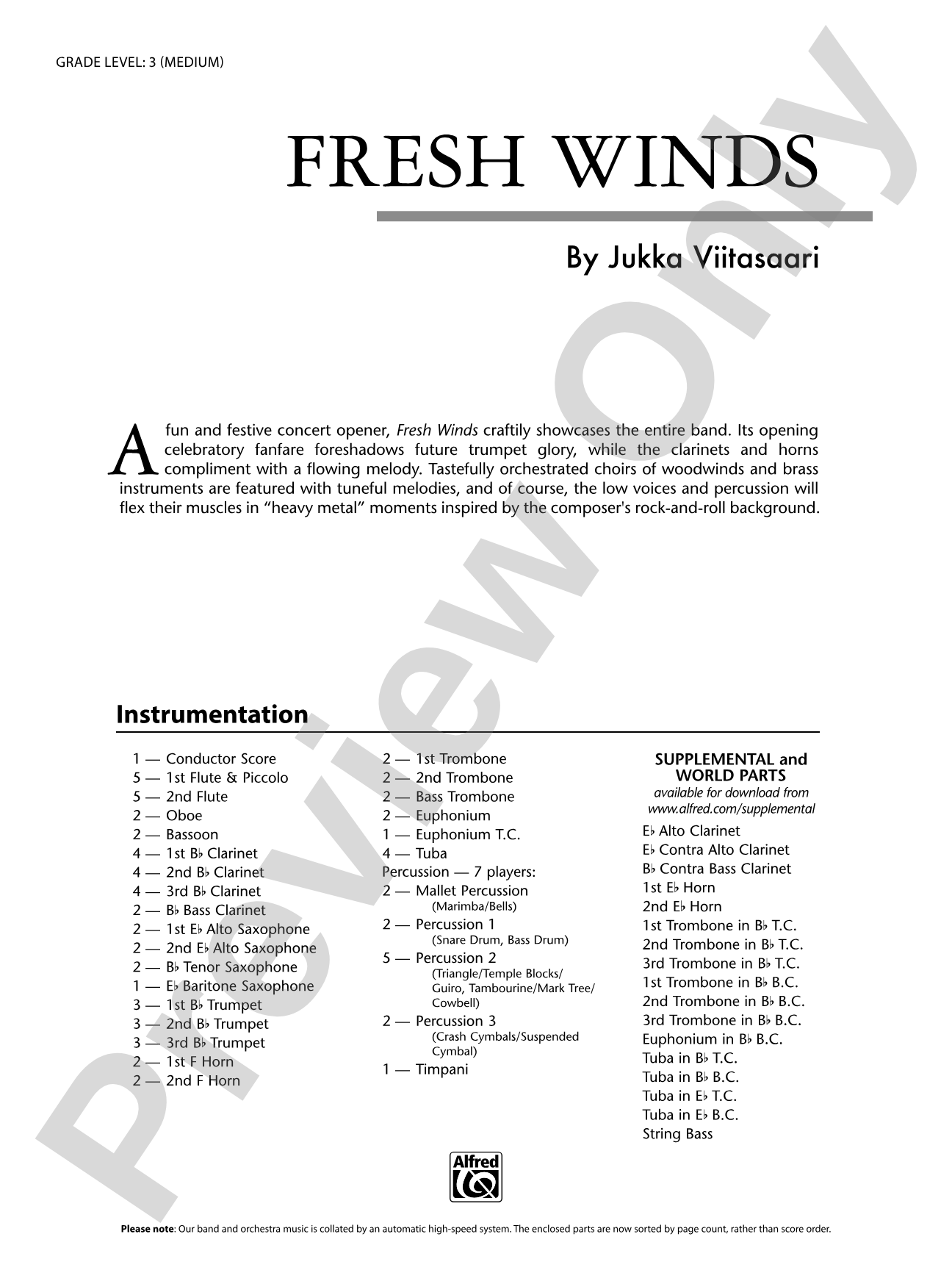 Fresh Winds: Concert Band Conductor Score & Parts
