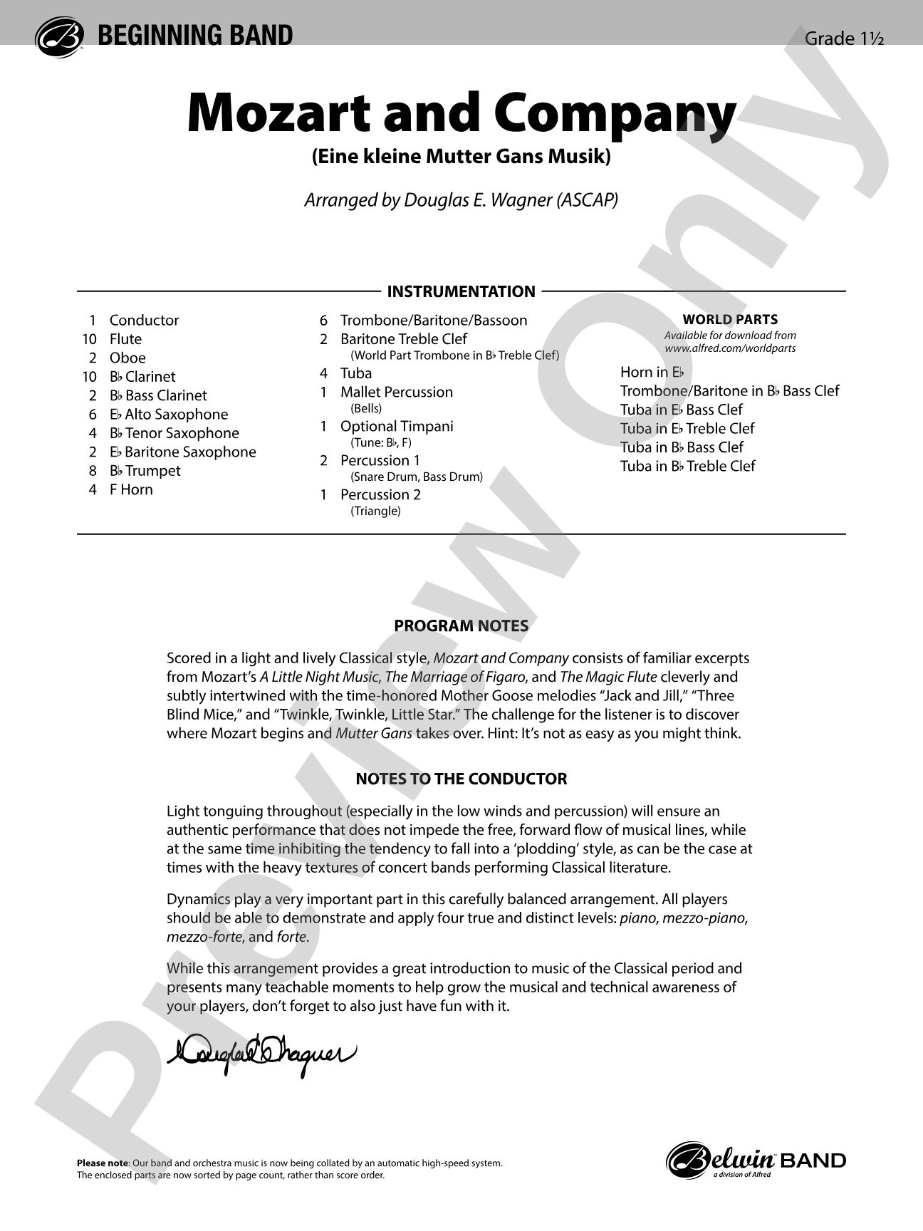 Mozart and Company: Concert Band Conductor Score & Parts